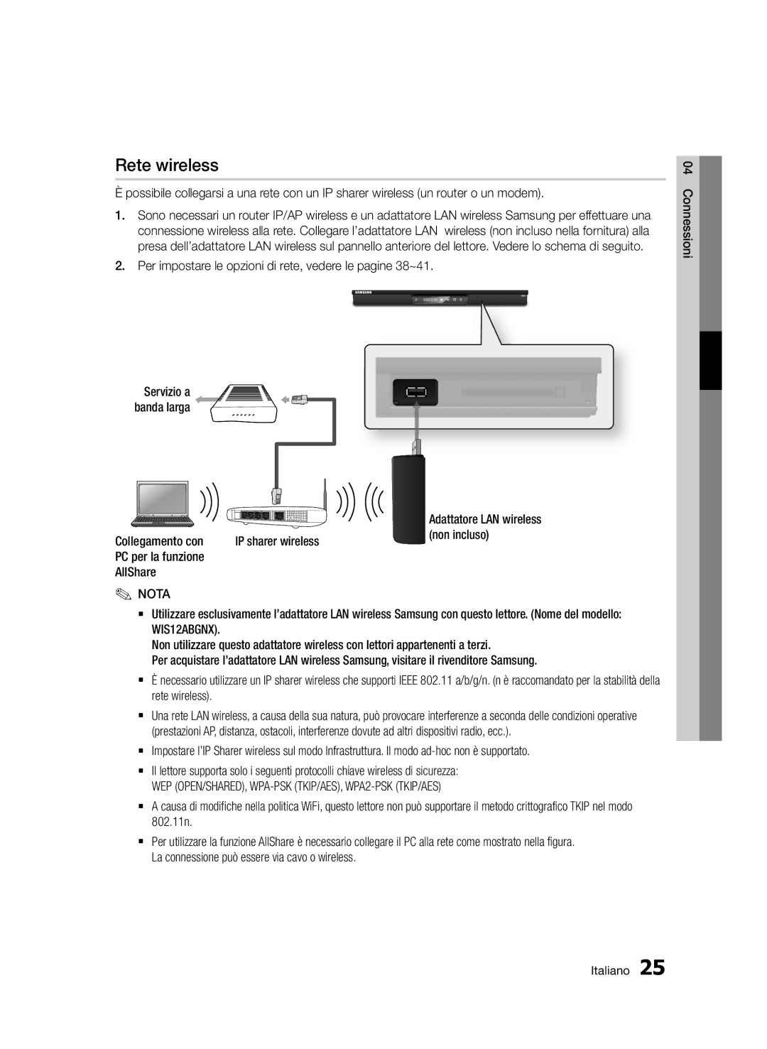 Samsung BD-E6300/ZF manual Rete wireless, 802.11n 