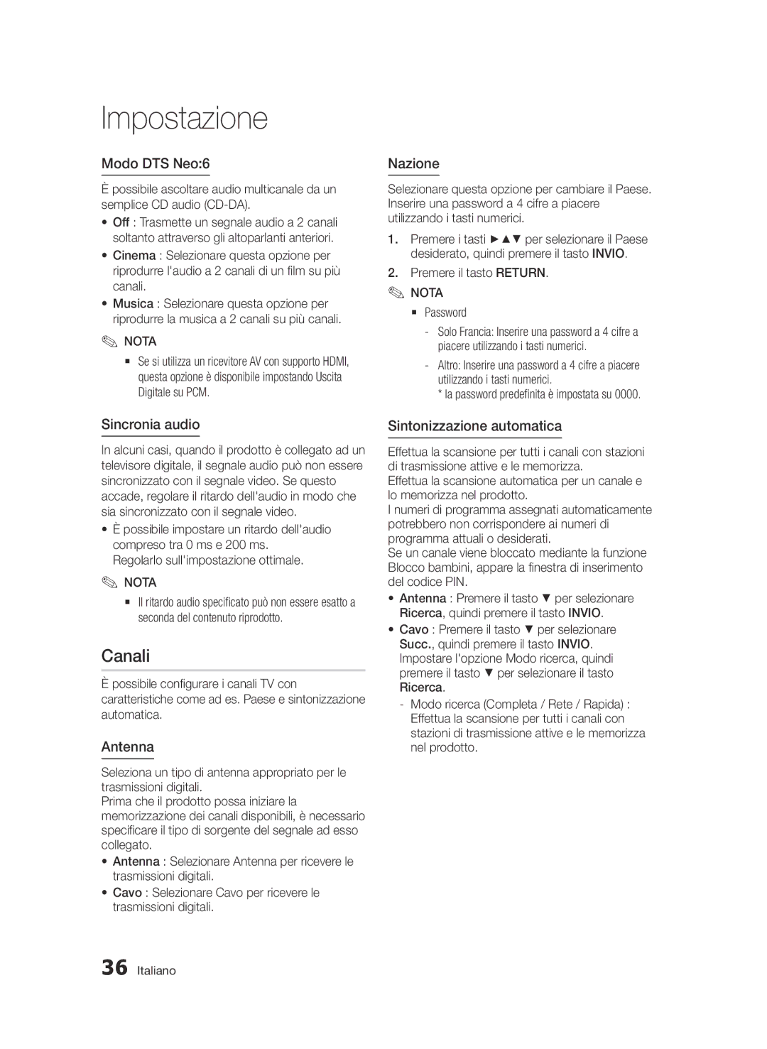 Samsung BD-E6300/ZF manual Canali 