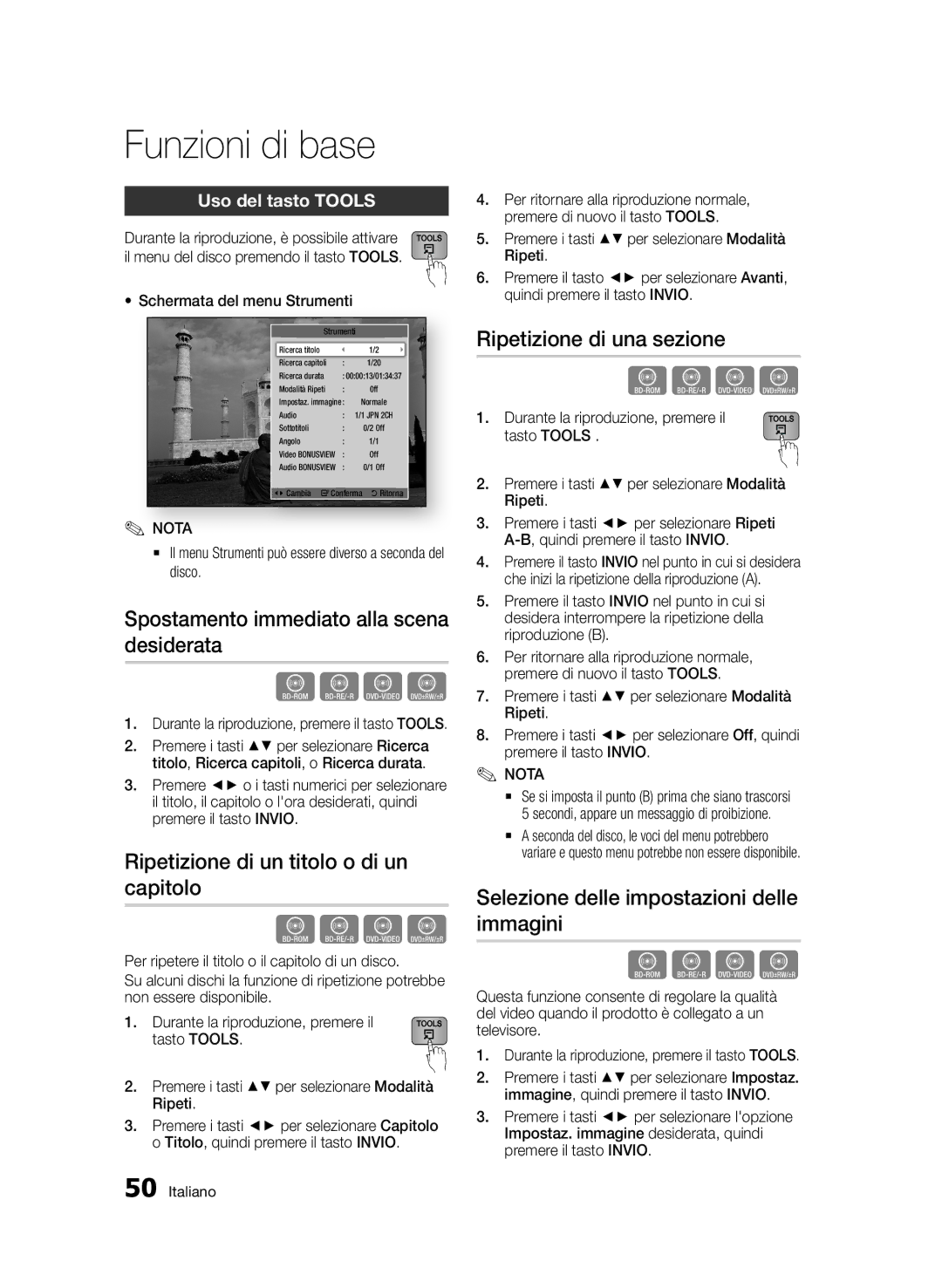 Samsung BD-E6300/ZF manual Spostamento immediato alla scena desiderata, Ripetizione di un titolo o di un capitolo 