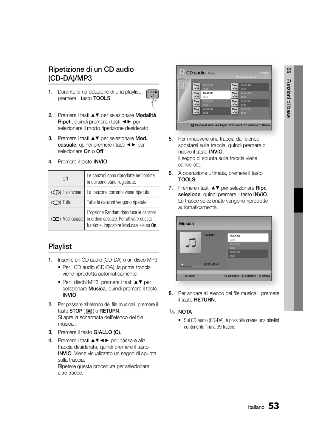 Samsung BD-E6300/ZF manual Ripetizione di un CD audio CD-DA/MP3, Playlist, Cui sono state registrate, Tutto 