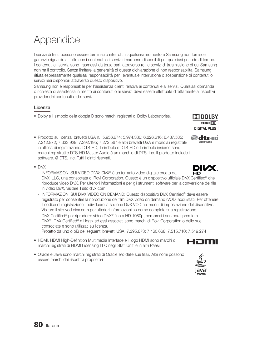 Samsung BD-E6300/ZF manual Licenza 