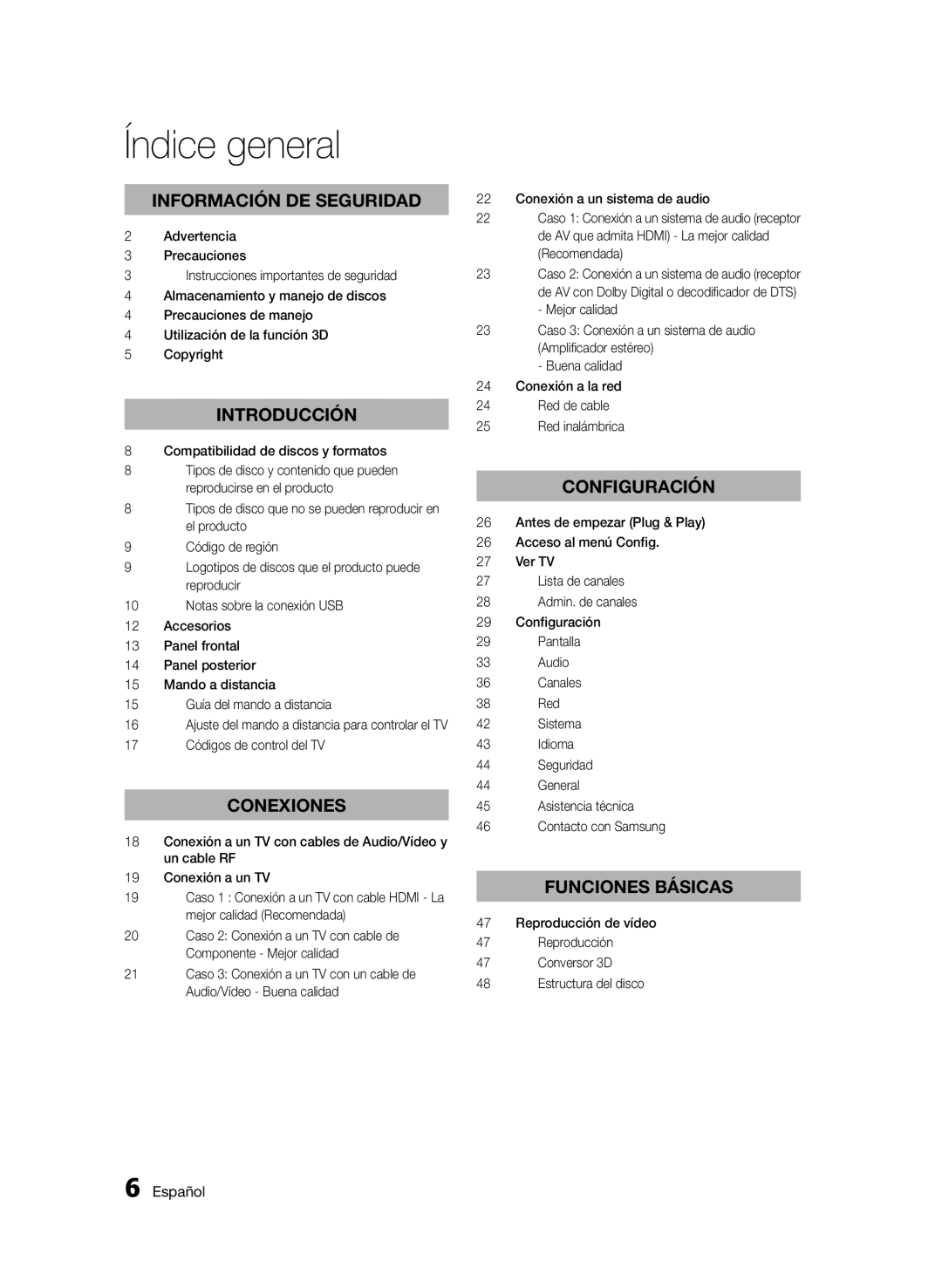 Samsung BD-E6300/ZF manual Índice general 