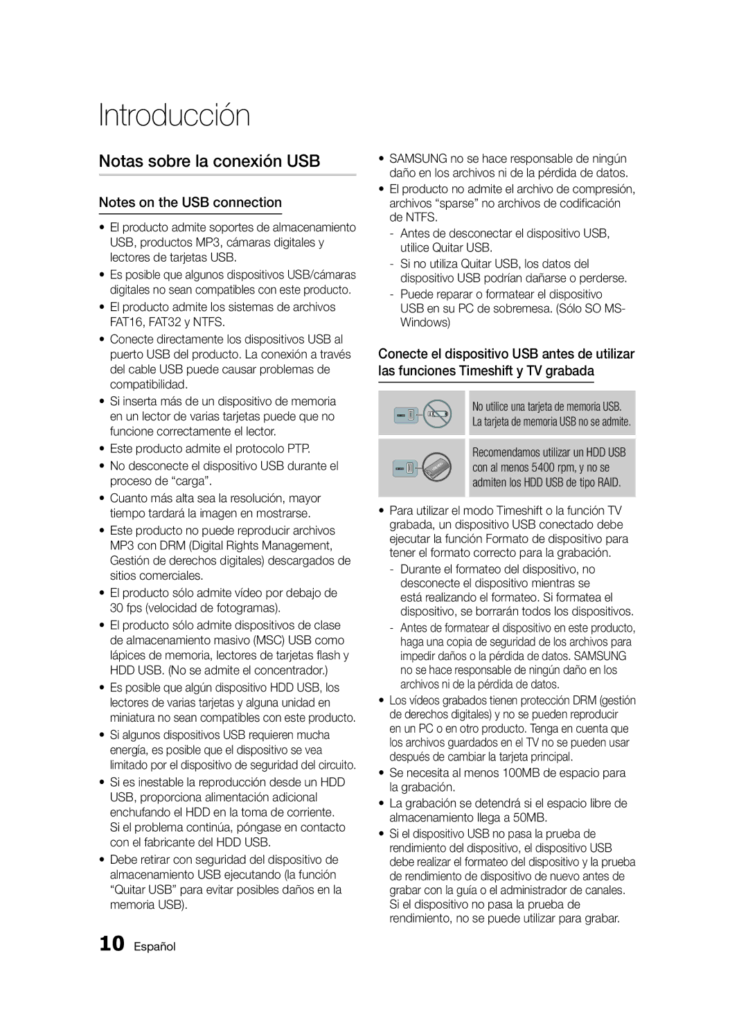 Samsung BD-E6300/ZF manual Notas sobre la conexión USB 