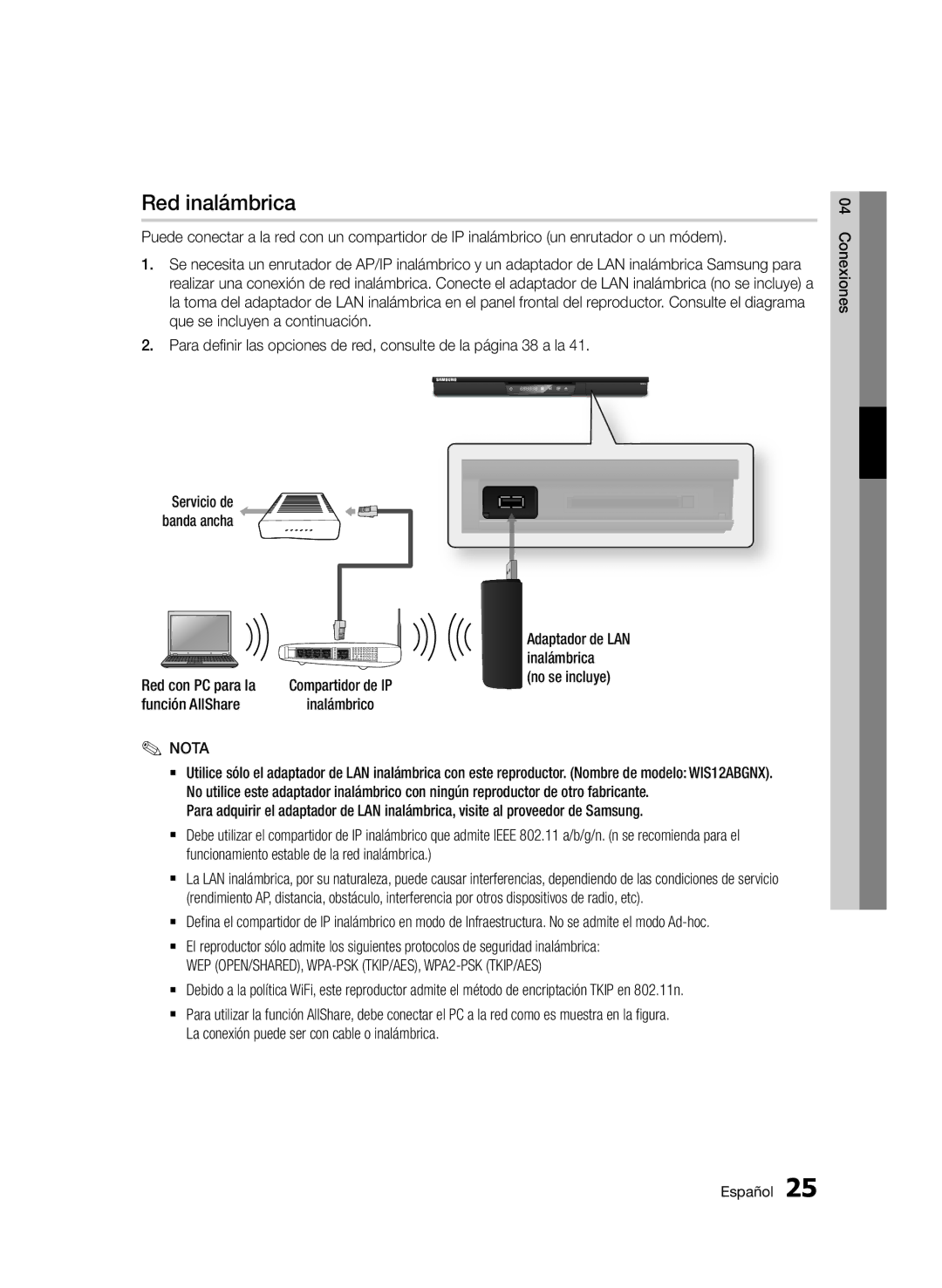 Samsung BD-E6300/ZF manual Red inalámbrica 