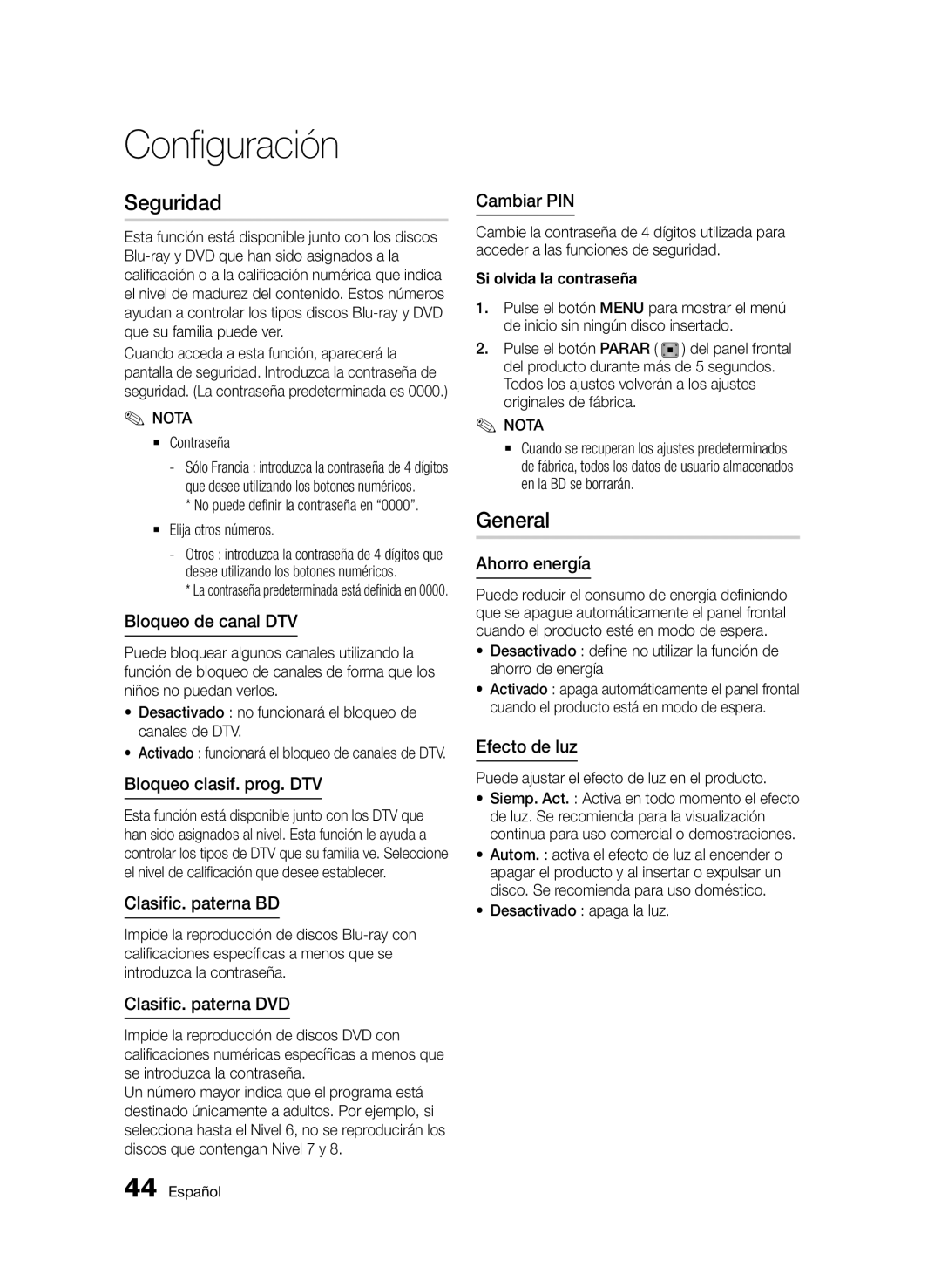 Samsung BD-E6300/ZF manual Seguridad, General 