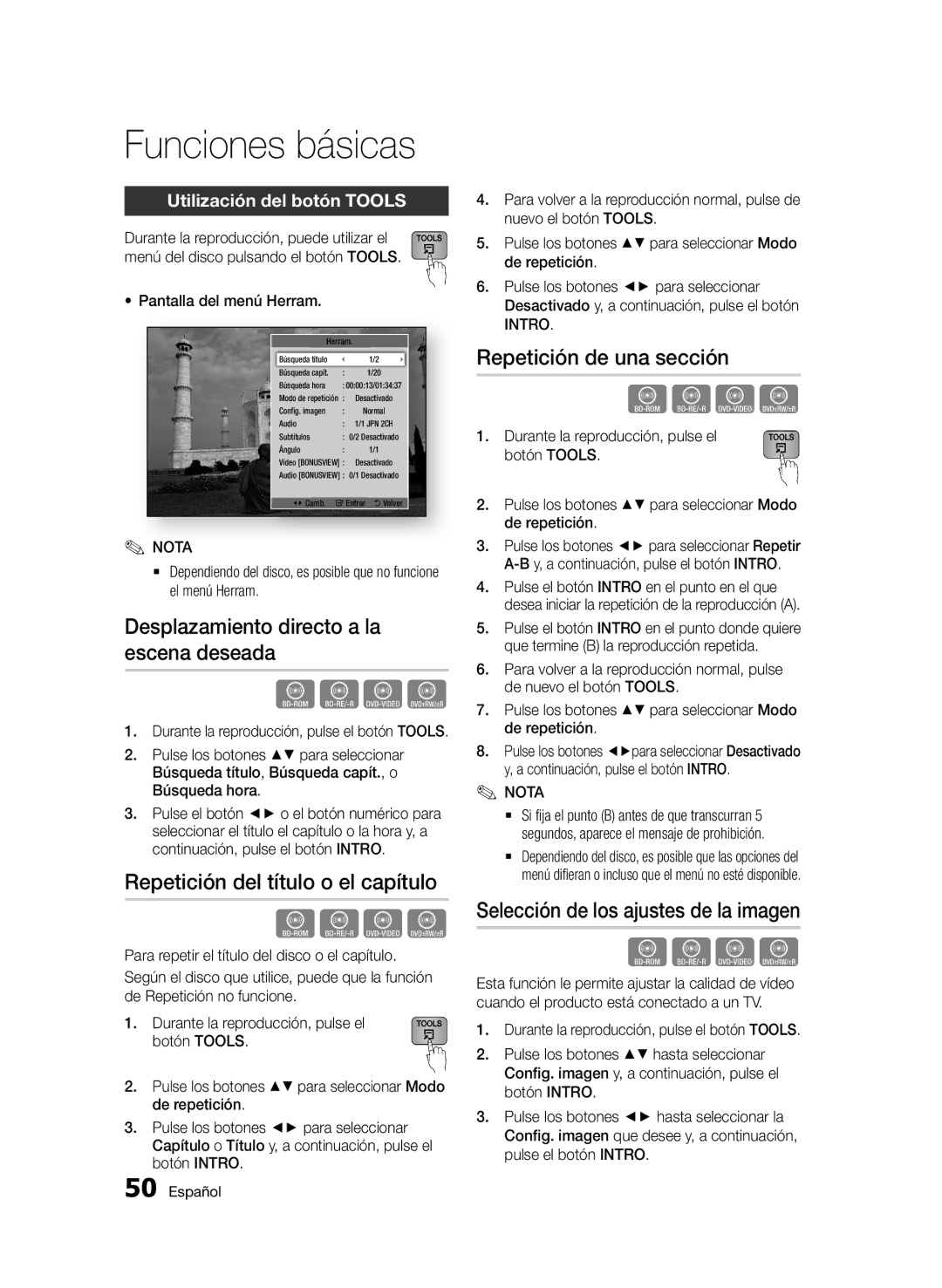 Samsung BD-E6300/ZF manual Desplazamiento directo a la escena deseada, Repetición del título o el capítulo 