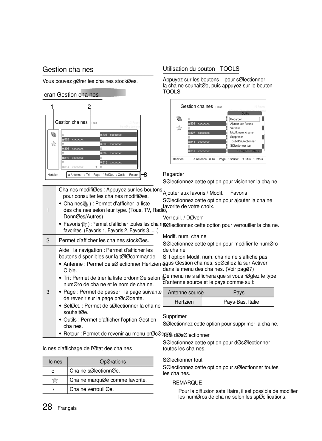 Samsung BD-E6300/ZF manual Gestion chaînes, Utilisation du bouton TOOLS 