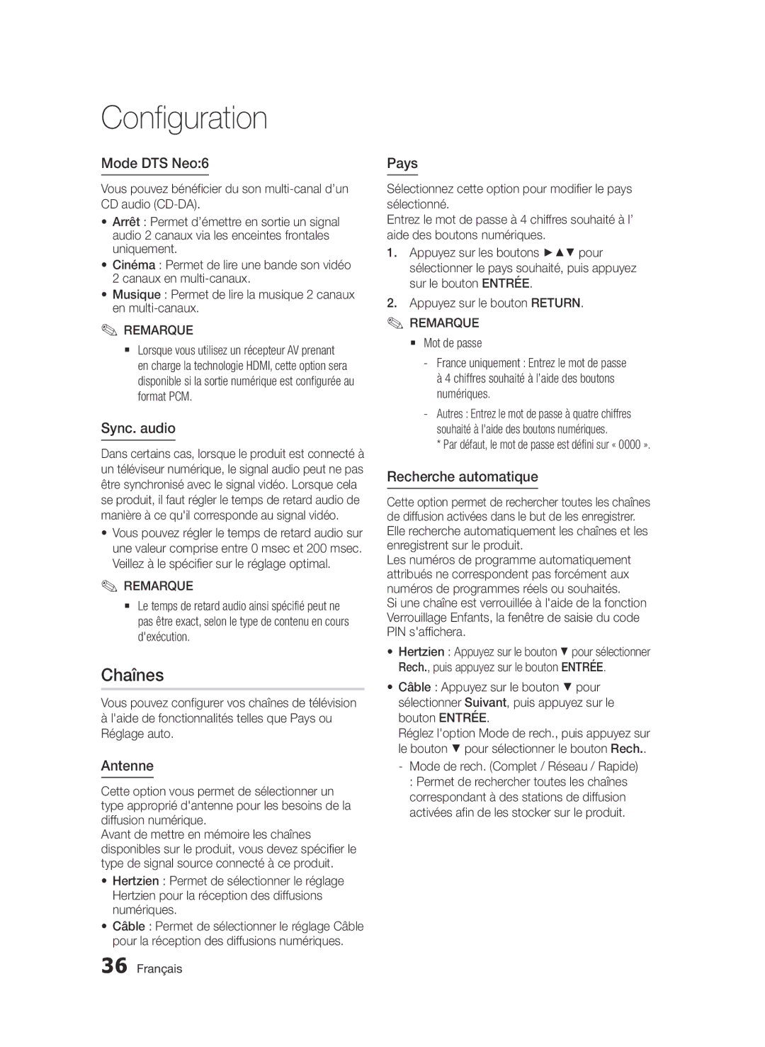 Samsung BD-E6300/ZF manual Chaînes 