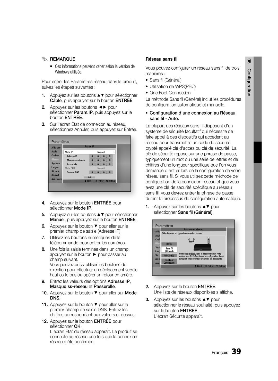 Samsung BD-E6300/ZF manual Dns, Réseau sans fil 