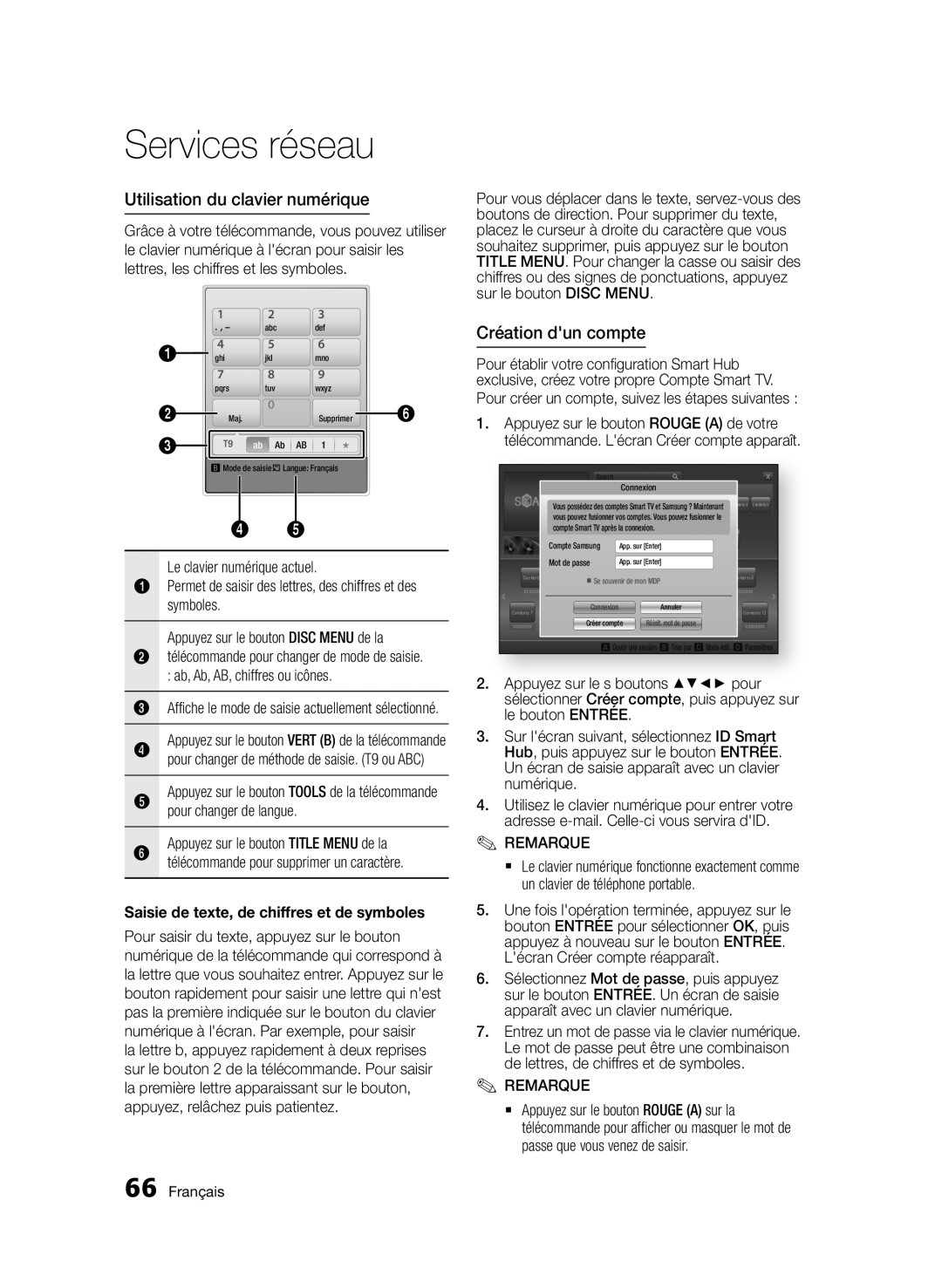 Samsung BD-E6300/ZF Services réseau, Utilisation du clavier numérique, Création dun compte, Le clavier numérique actuel 