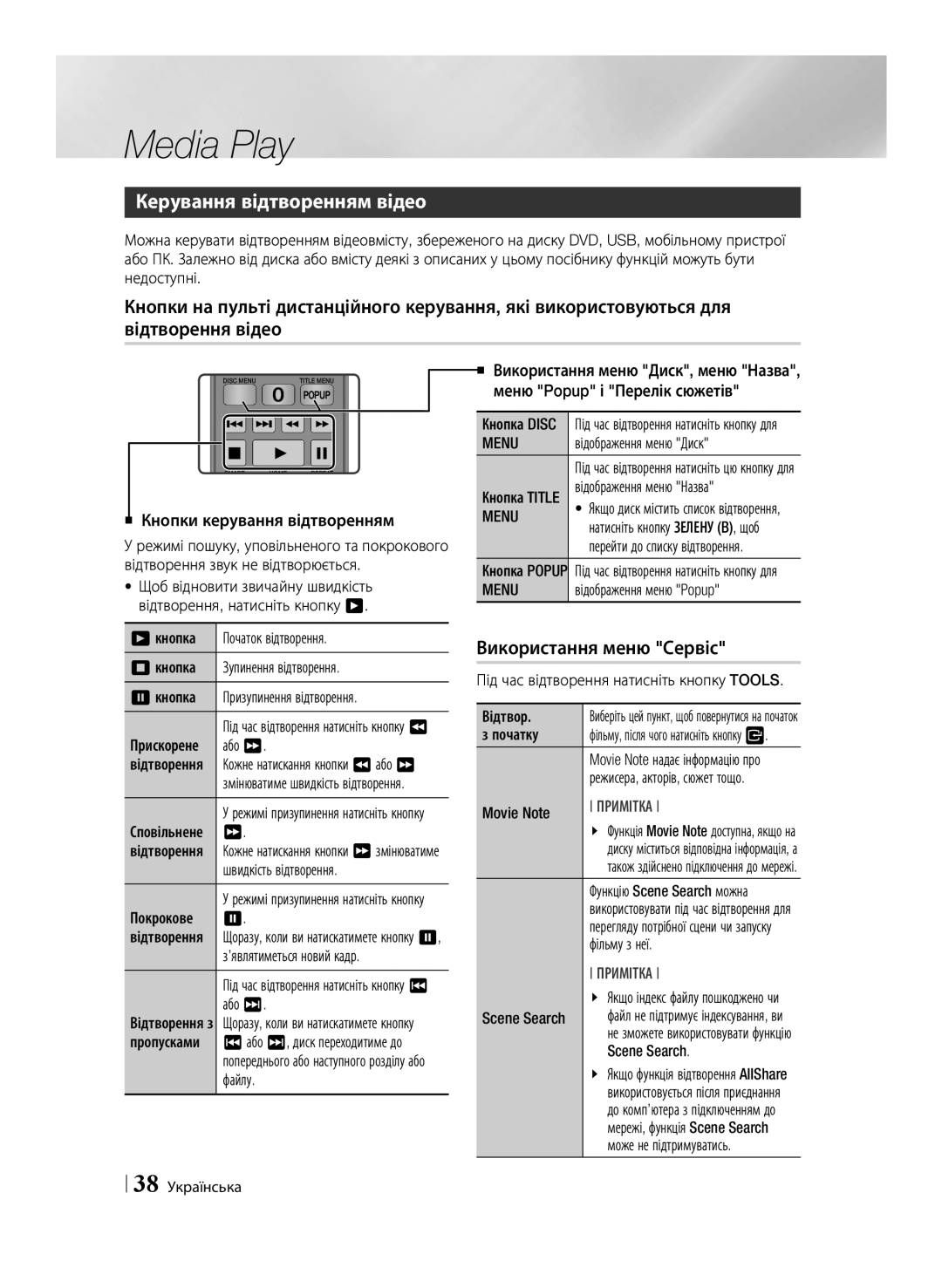 Samsung BD-E6500/RU manual Керування відтворенням відео, Використання меню Сервіс 