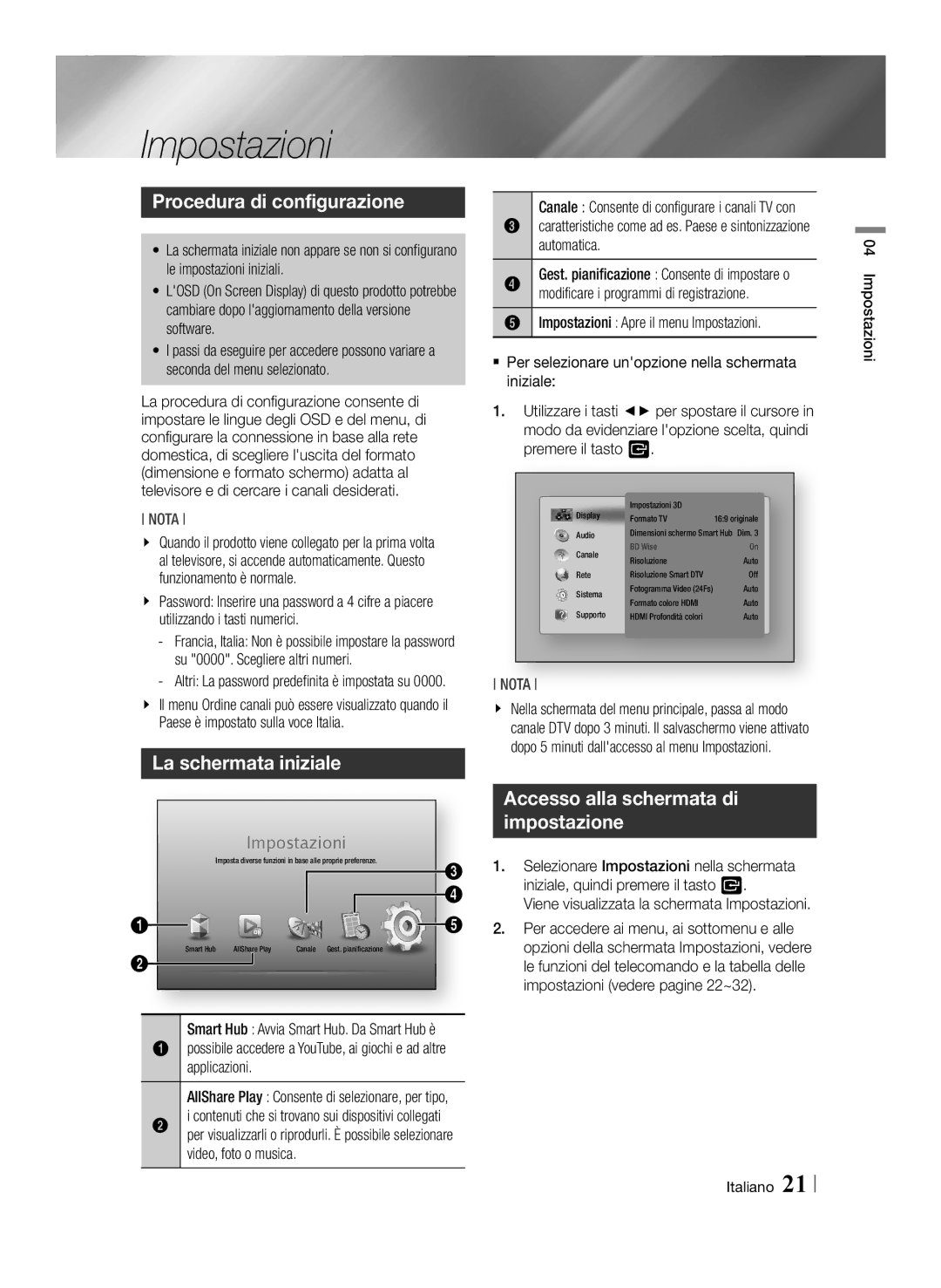 Samsung BD-E8500/ZF, BD-E8300/EN, BD-E8900/ZF, BD-E8300/ZF Impostazioni, Procedura di configurazione, La schermata iniziale 