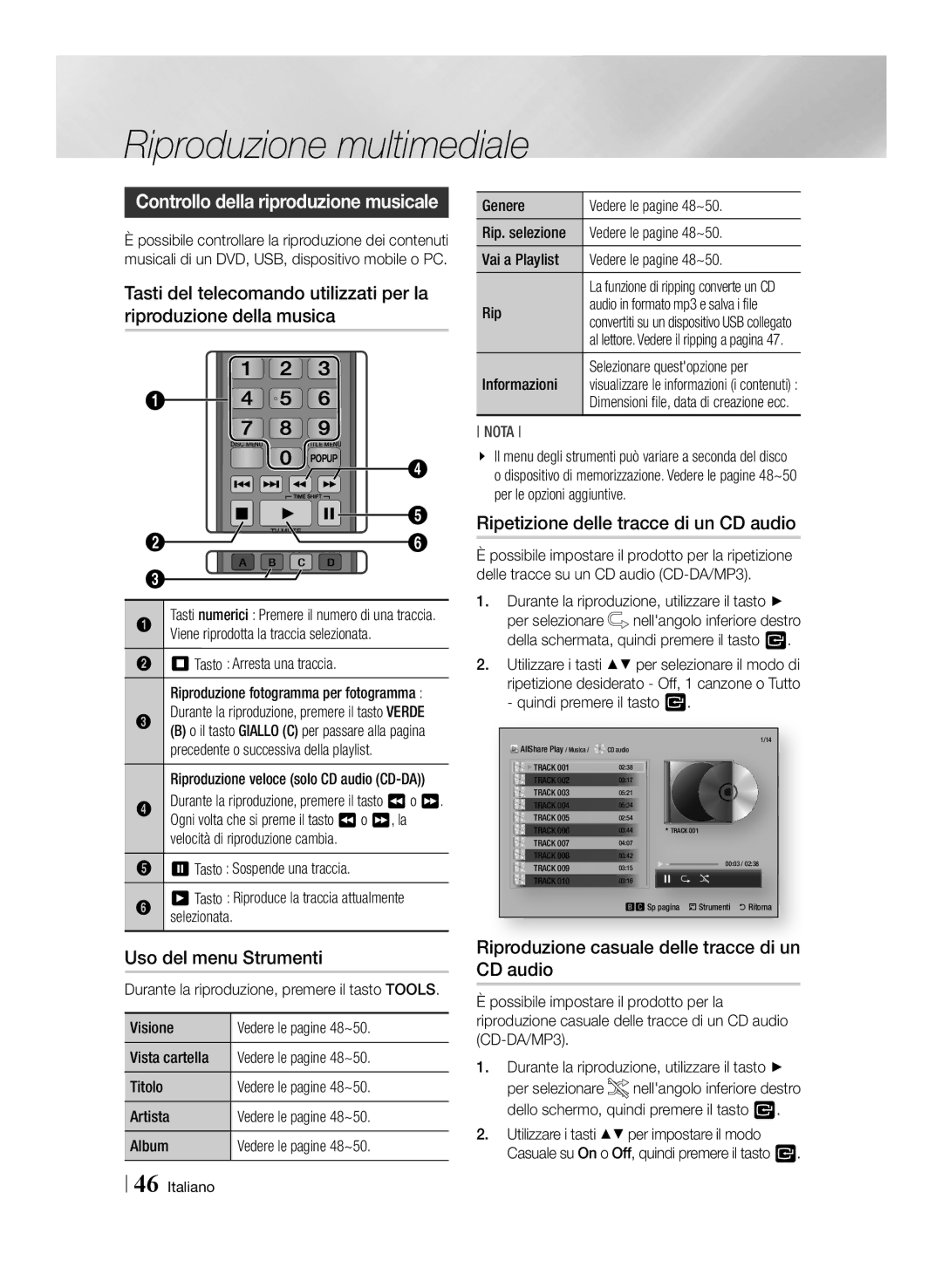 Samsung BD-E8300/ZF, BD-E8300/EN Ripetizione delle tracce di un CD audio, Riproduzione casuale delle tracce di un CD audio 