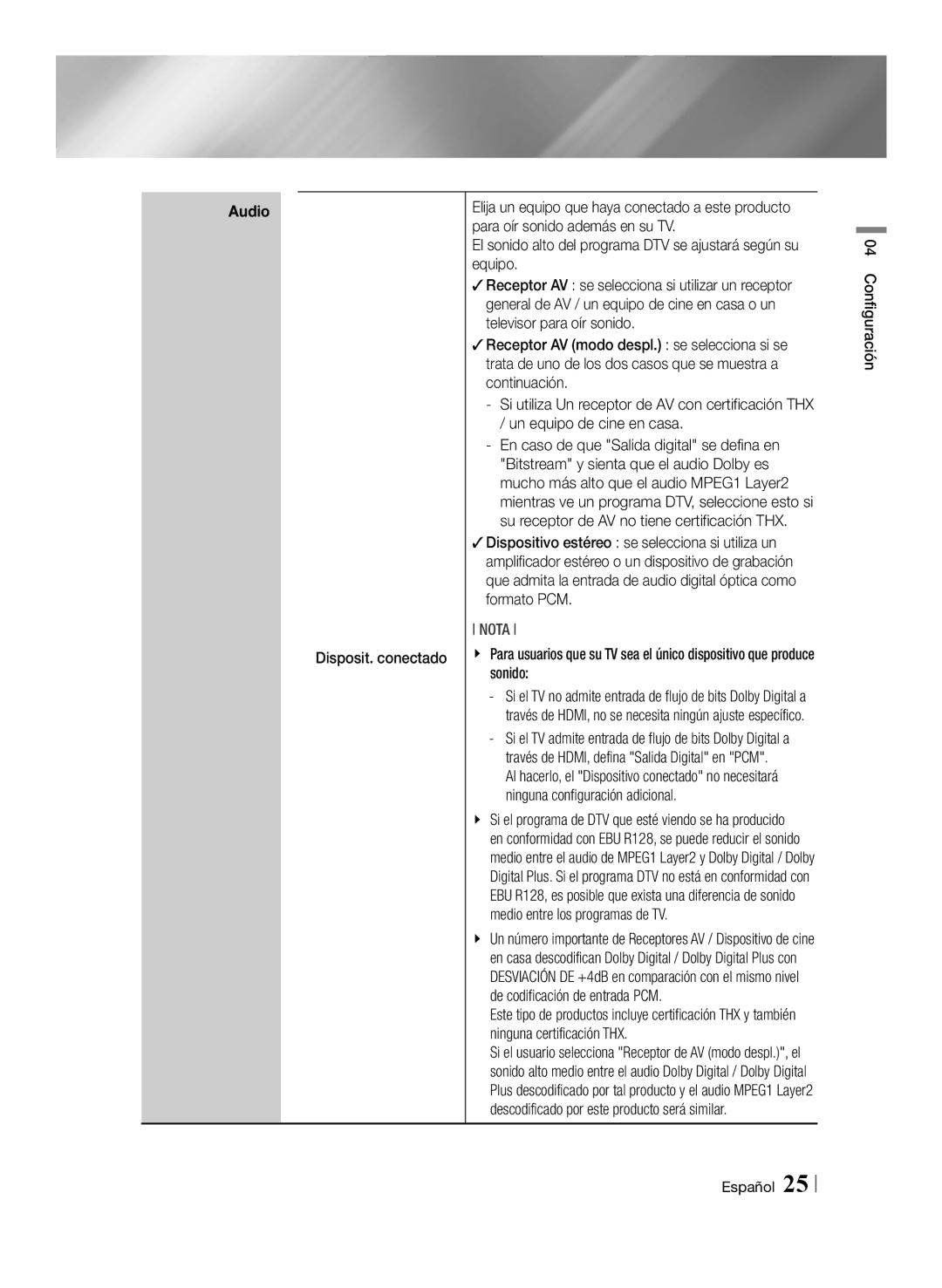 Samsung BD-E8300/ZF, BD-E8300/EN, BD-E8900/ZF, BD-E8500/ZF manual Audio 