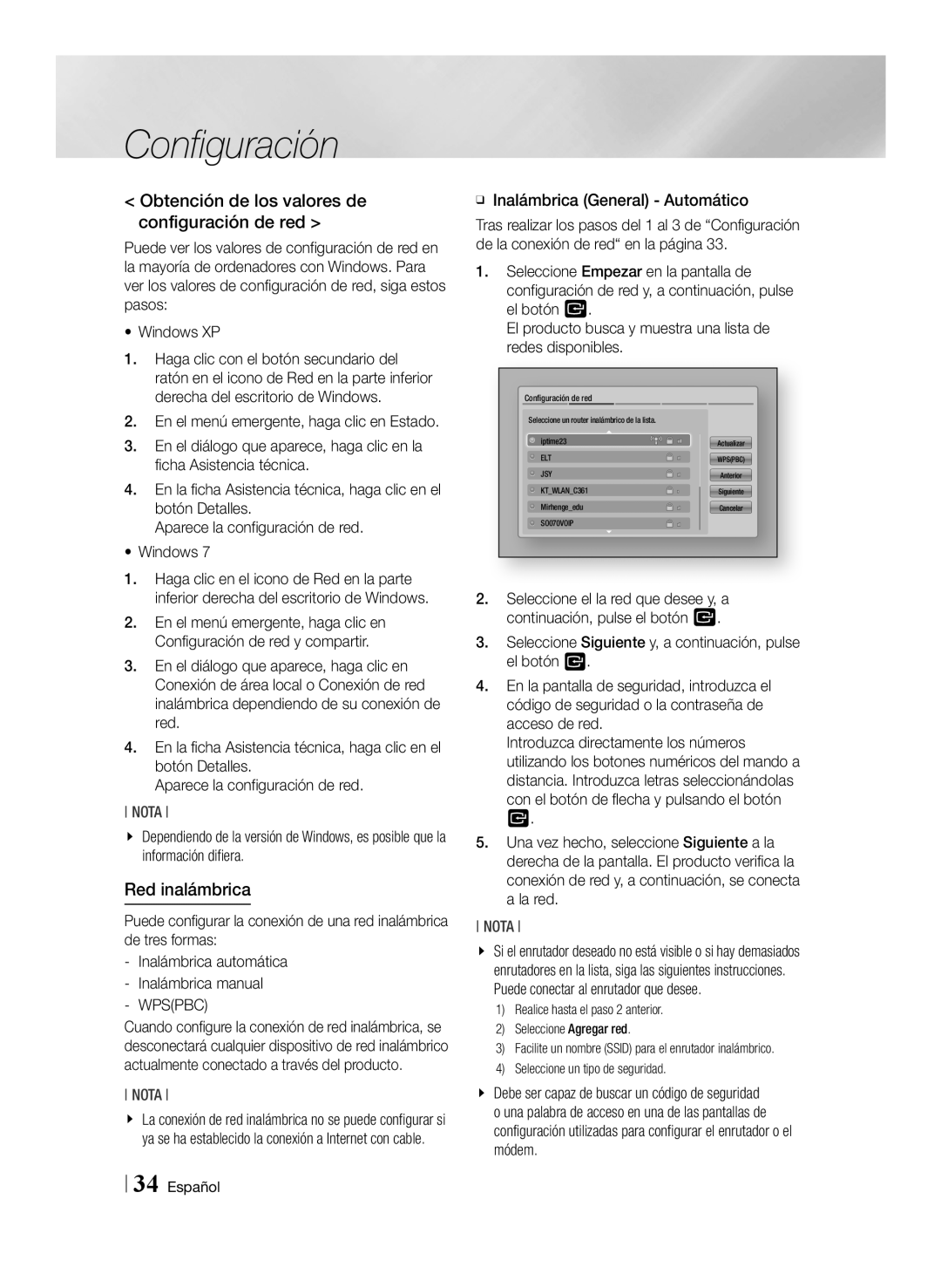 Samsung BD-E8300/EN Obtención de los valores de configuración de red, Red inalámbrica, ĞĞ Inalámbrica General Automático 