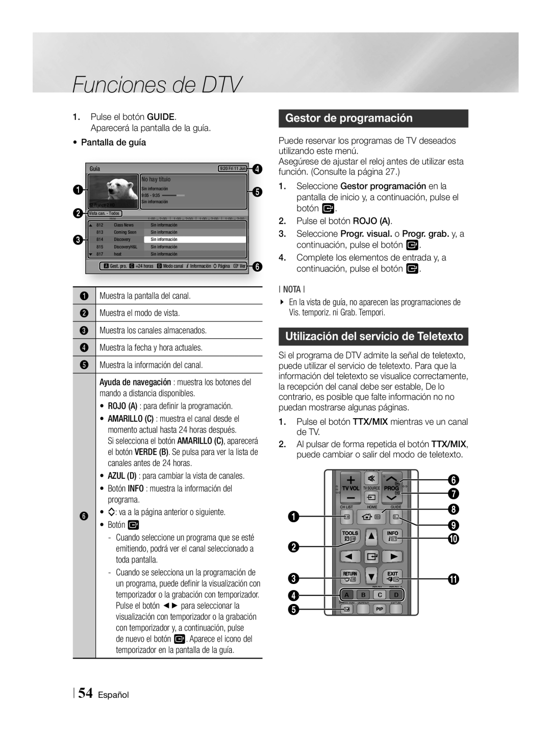 Samsung BD-E8300/EN, BD-E8900/ZF manual Gestor de programación, Utilización del servicio de Teletexto, Pantalla de guía 