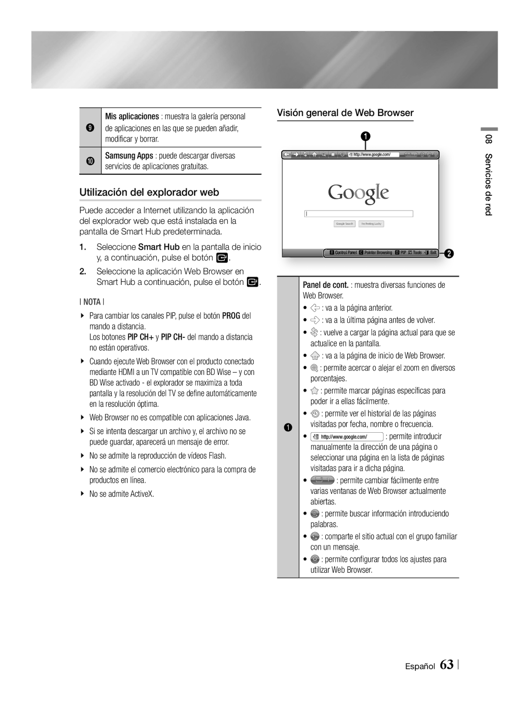 Samsung BD-E8900/ZF, BD-E8300/EN, BD-E8500/ZF Utilización del explorador web, Visión general de Web Browser, Porcentajes 