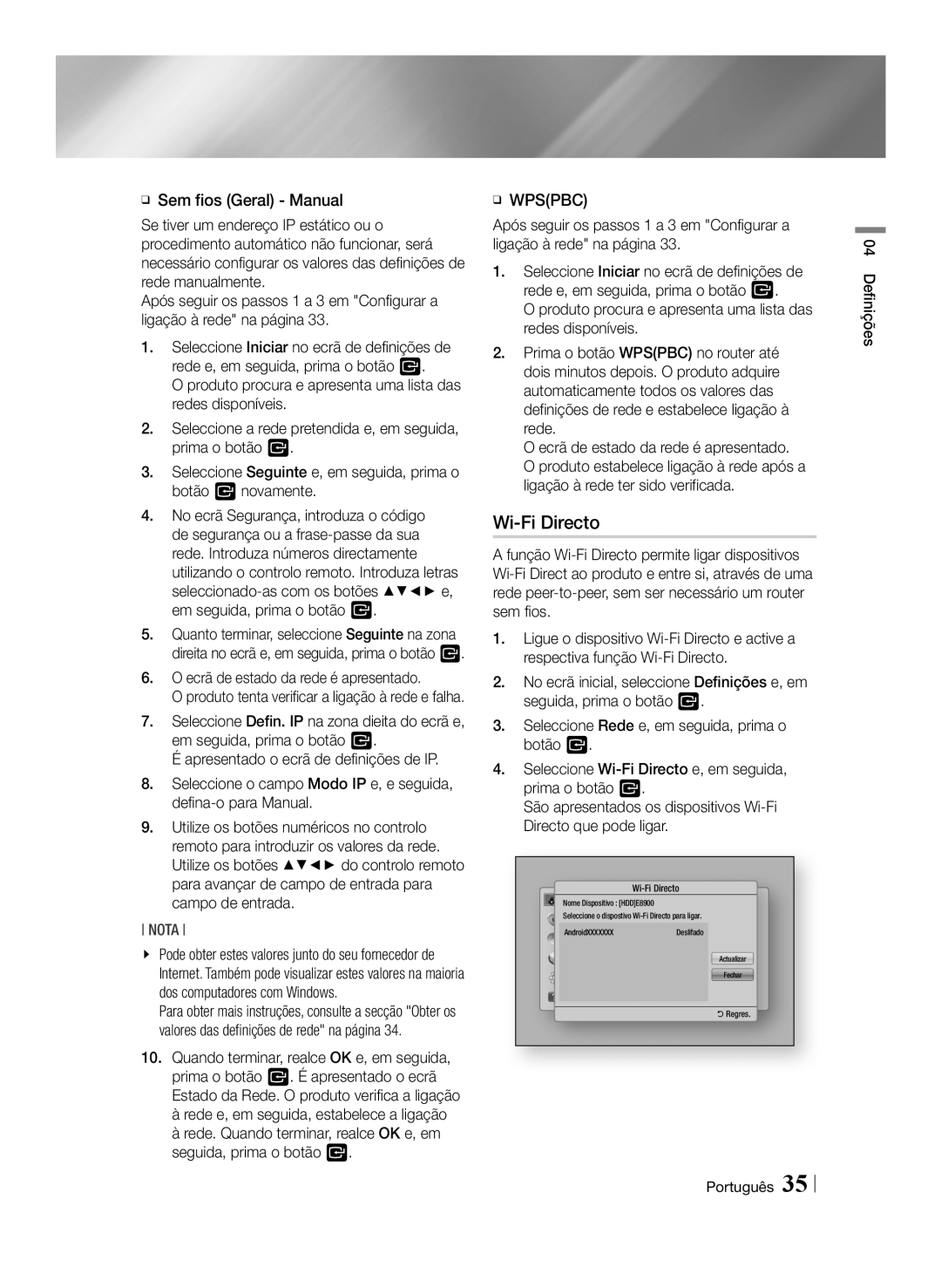 Samsung BD-E8500/ZF Wi-Fi Directo, Ecrã de estado da rede é apresentado, Produto tenta verificar a ligação à rede e falha 