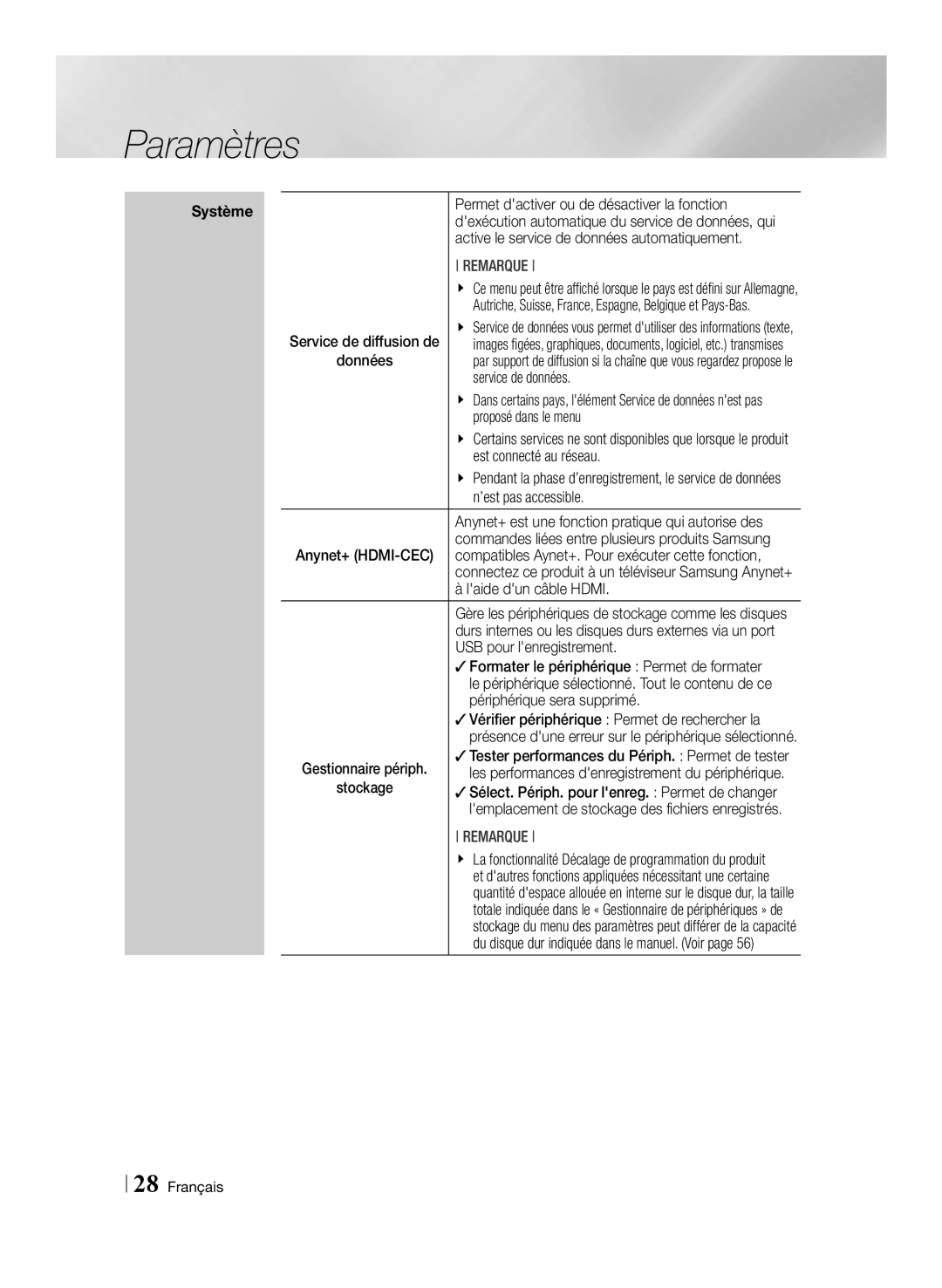 Samsung BD-E8300/EN manual Permet dactiver ou de désactiver la fonction, Active le service de données automatiquement 