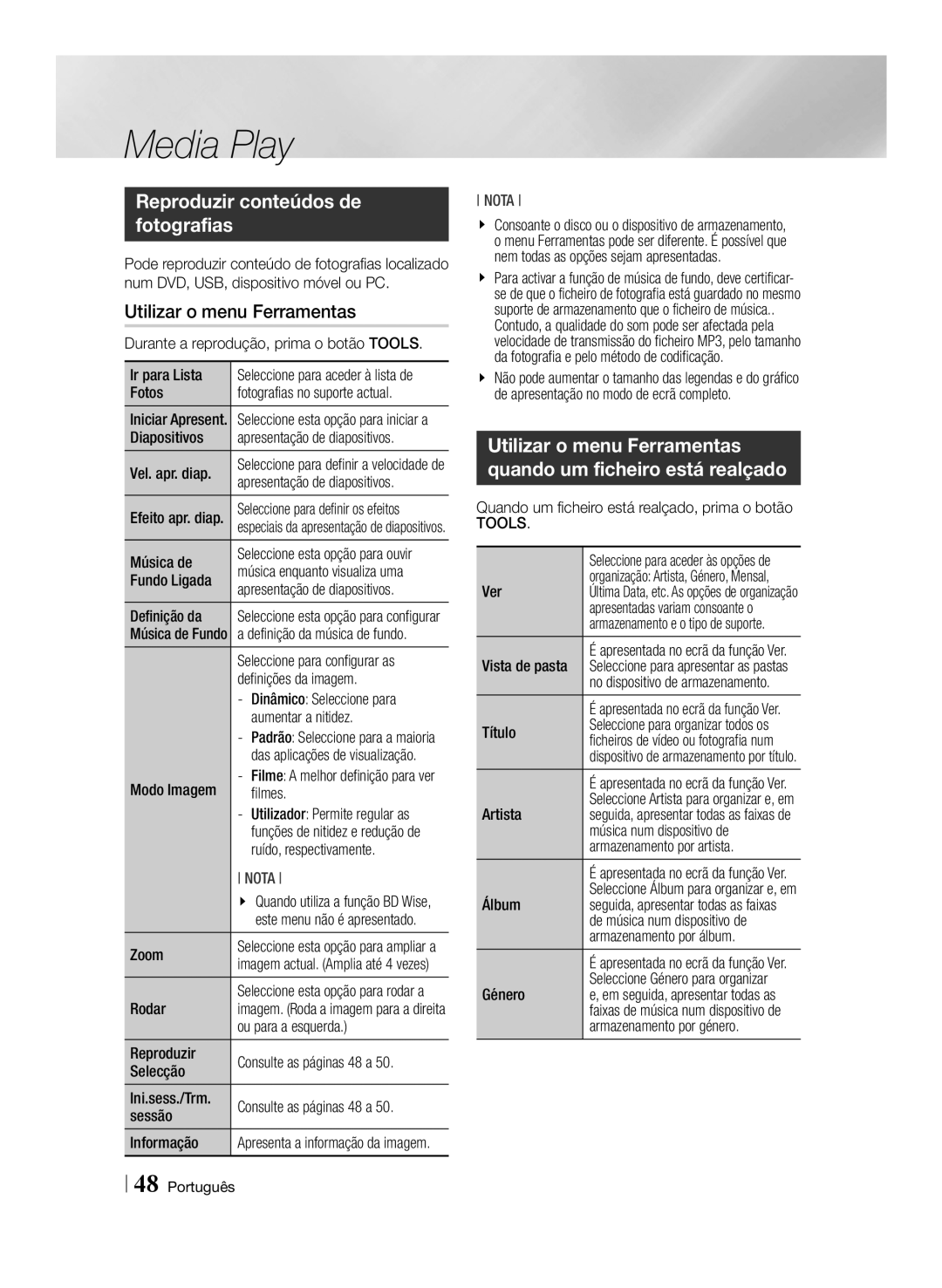 Samsung BD-E8300/ZF, BD-E8300/EN, BD-E8900/ZF, BD-E8500/ZF manual Reproduzir conteúdos de fotografias 