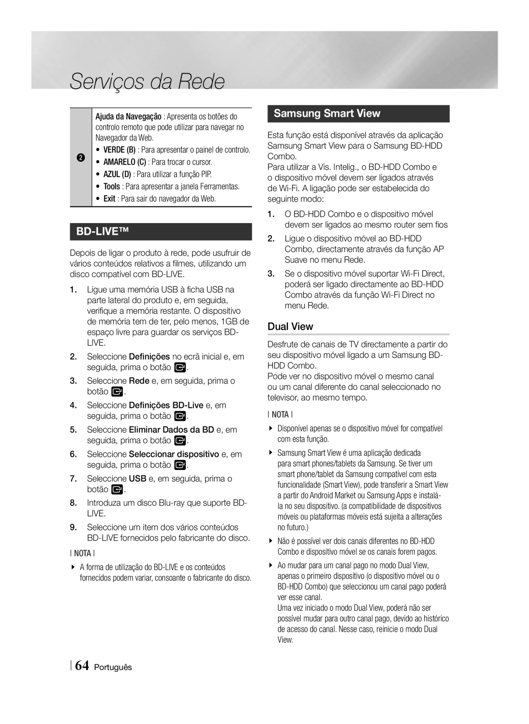 Samsung BD-E8300/ZF Azul D Para utilizar a função PIP, Amarelo C Para trocar o cursor, Exit Para sair do navegador da Web 