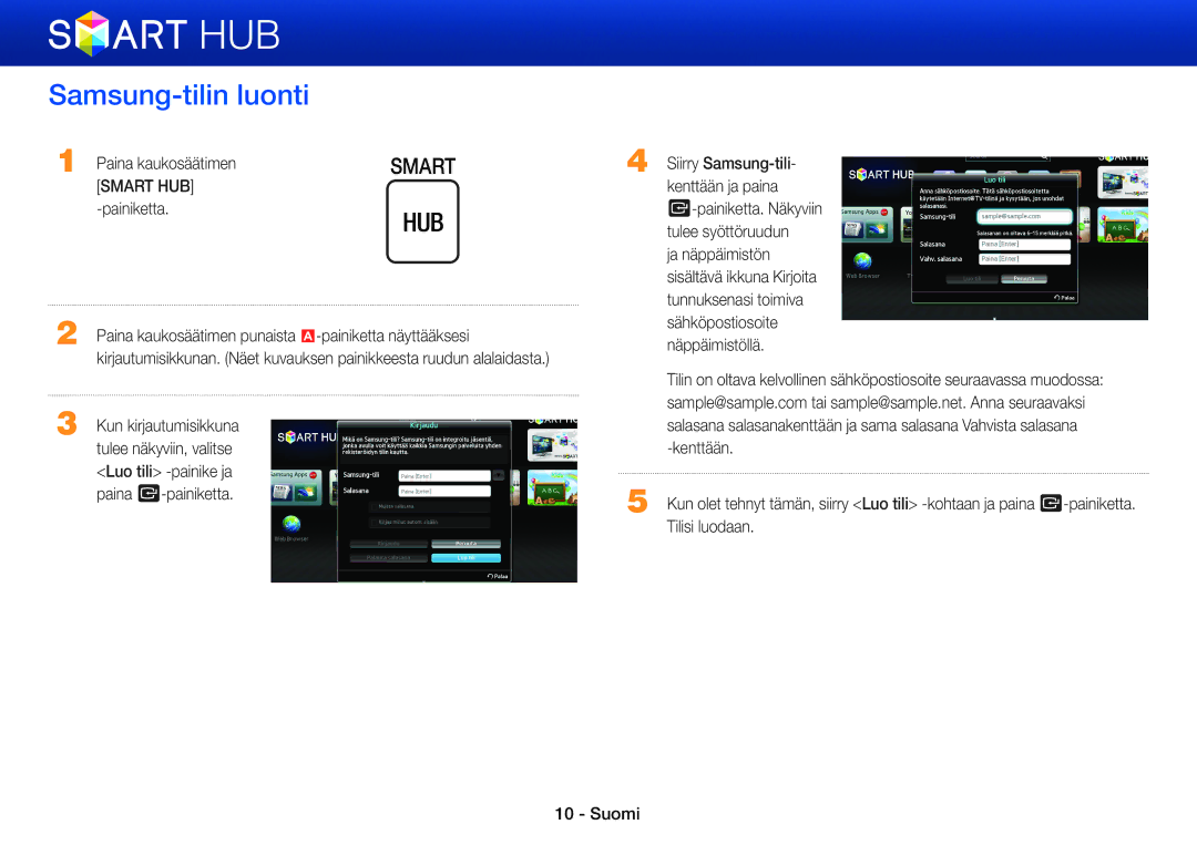 Samsung BD-E8500S/XE Samsung-tilin luonti, Paina kaukosäätimen punaista a-painiketta näyttääksesi, Kun kirjautumisikkuna 