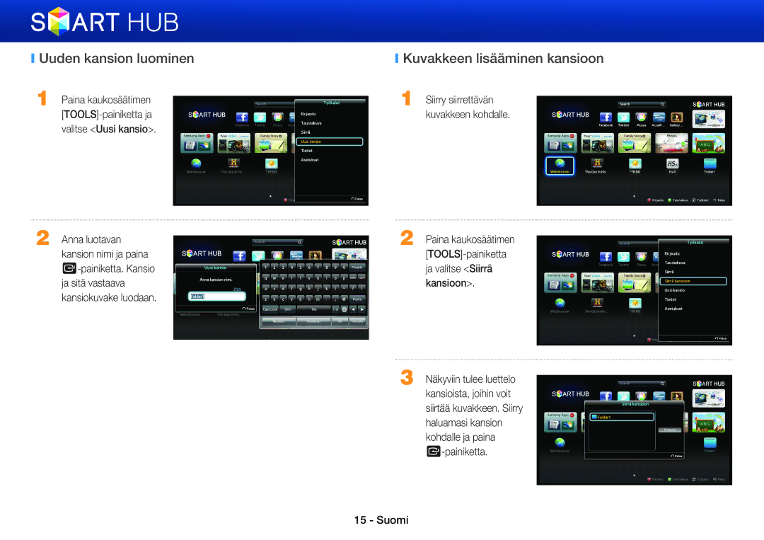 Samsung STB-E7500N/XE, BD-E8300N/XE, BD-E8300S/XE, BD-E8500S/XE manual Uuden kansion luominen, Kuvakkeen lisääminen kansioon 