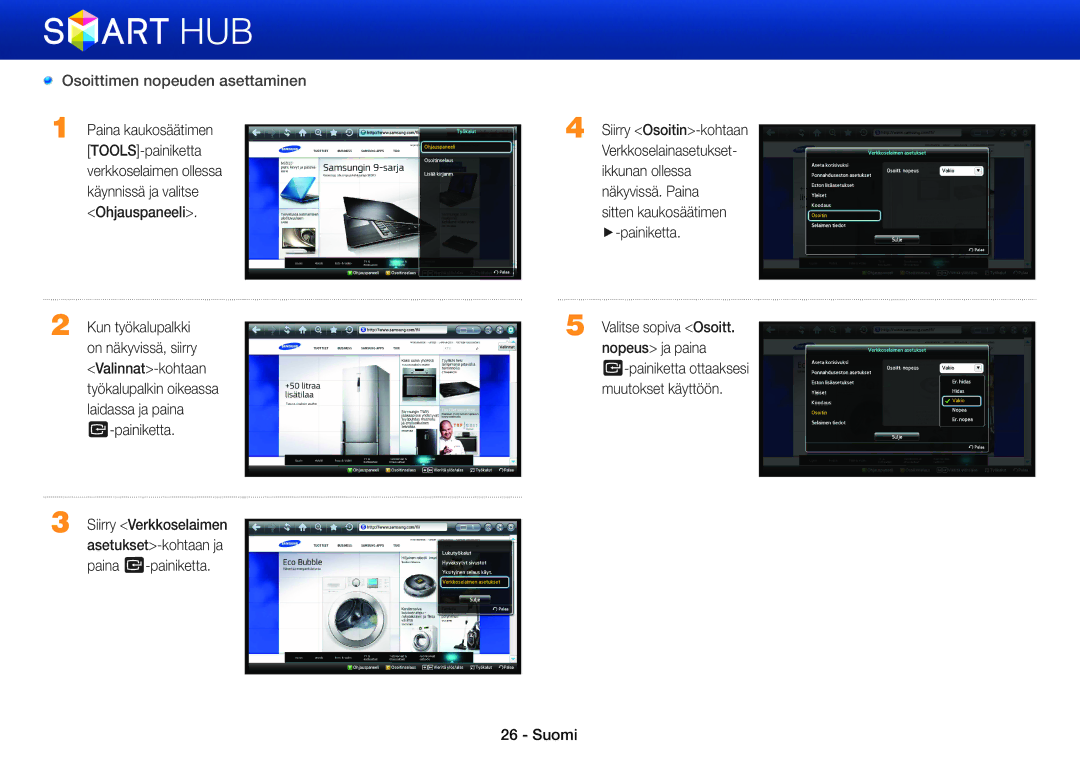 Samsung BD-E8500S/XE, BD-E8300N/XE, BD-E8300S/XE, BD-E8500N/XE, BD-E8900N/XE, BD-E8900S/XE Osoittimen nopeuden asettaminen 