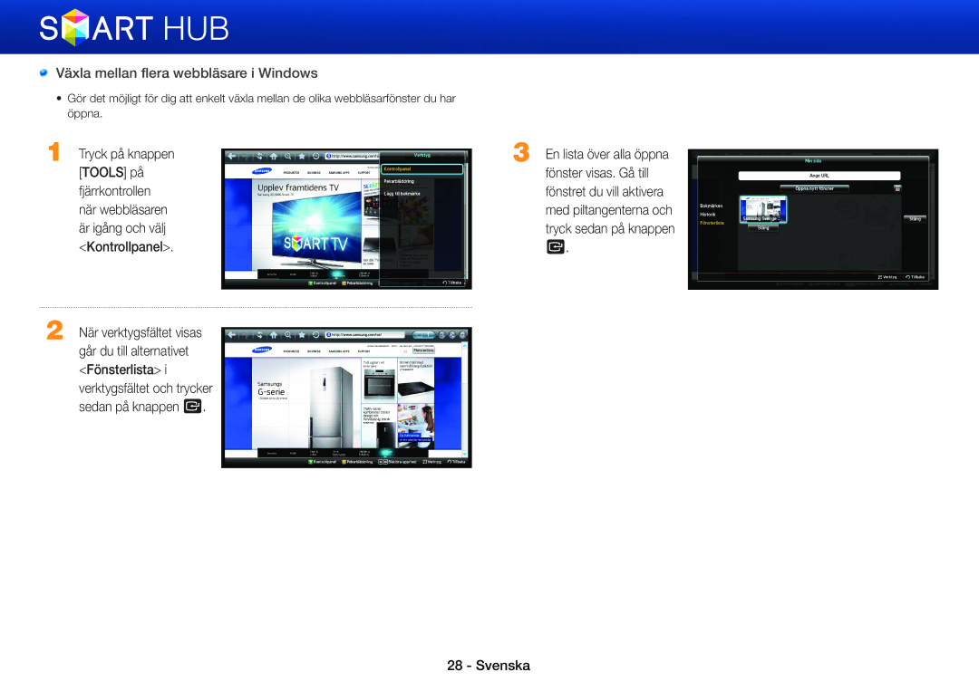 Samsung BD-E8900N/XE, BD-E8300N/XE, BD-E8300S/XE, BD-E8500S/XE, BD-E8500N/XE manual Växla mellan flera webbläsare i Windows 