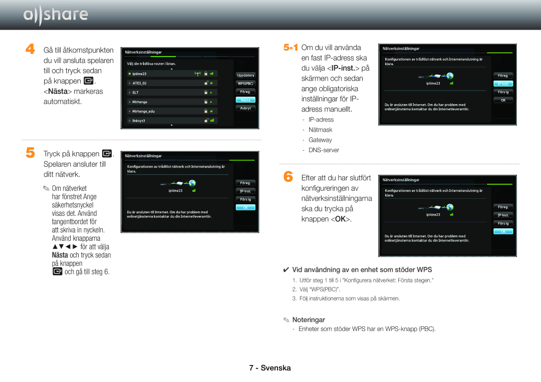 Samsung BD-E8900N/XE, BD-E8300N/XE, BD-E8500N/XE manual Tryck på knappen s, Spelaren ansluter till, Konfigureringen av 