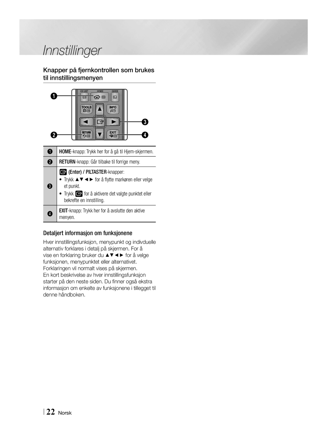 Samsung BD-E8300N/XE, BD-E8500N/XE manual Detaljert informasjon om funksjonene, Et punkt, Bekrefte en innstilling, Menyen 