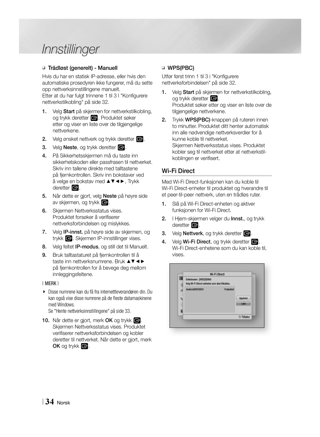 Samsung BD-E8300N/XE, BD-E8500N/XE, BD-E8900N/XE manual ĞĞ Trådløst generelt Manuell, ĞĞ Wpspbc 