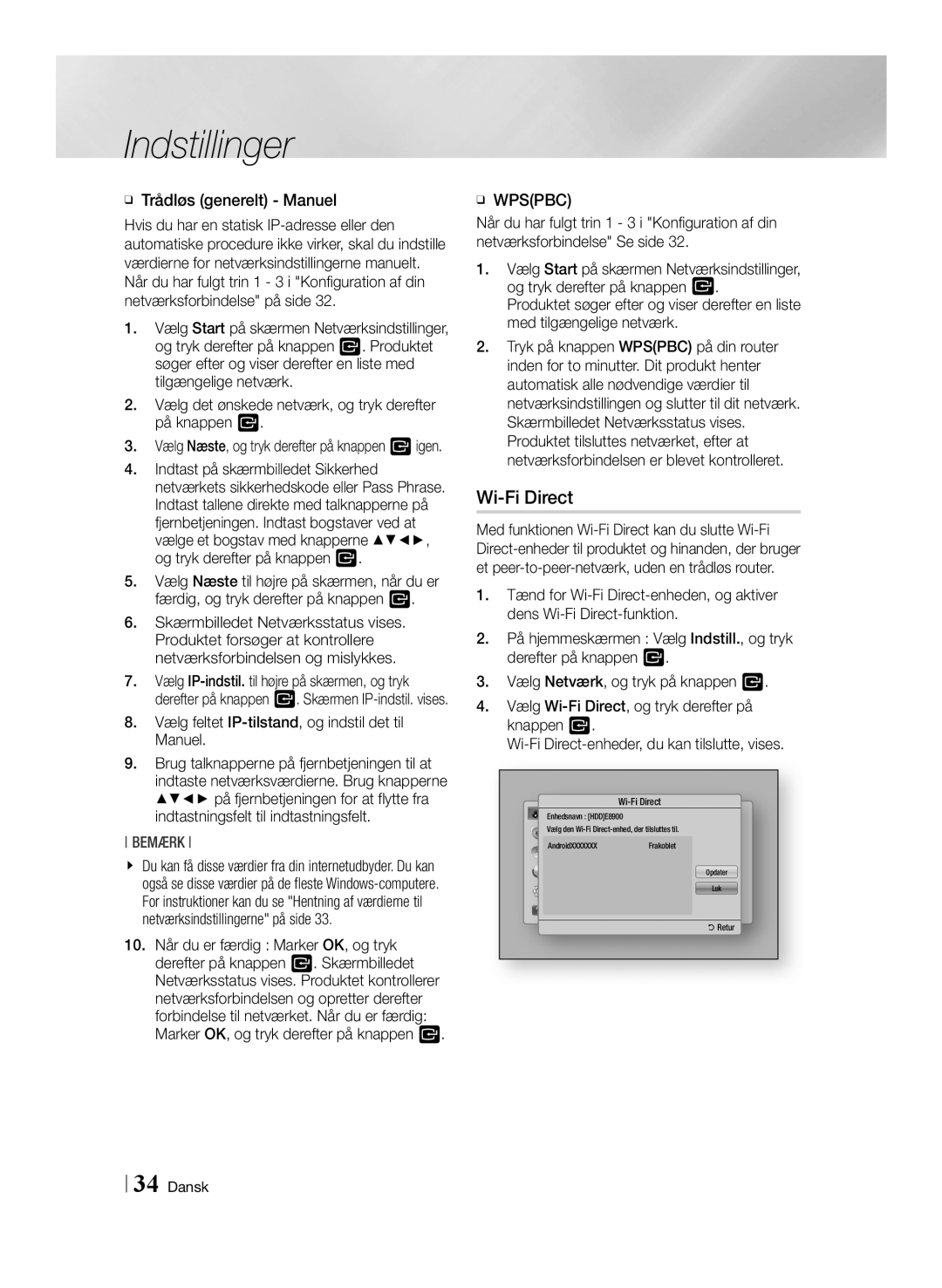 Samsung BD-E8500N/XE, BD-E8300N/XE manual ĞĞ Trådløs generelt Manuel, Vælg det ønskede netværk, og tryk derefter på knappen 