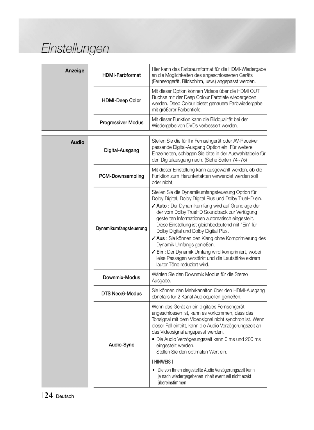 Samsung BD-E8309S/ZG Mit größerer Farbentiefe, Mit dieser Funktion kann die Bildqualität bei der, Oder nicht, Ausgabe 