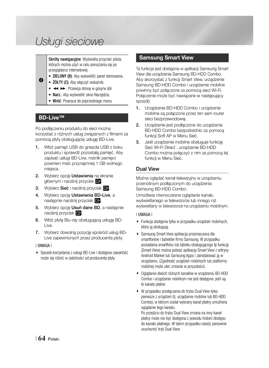 Samsung BD-E8300/EN, BD-E8500/EN manual BD-Live, Zielony B Aby wyświetlić panel sterowania 