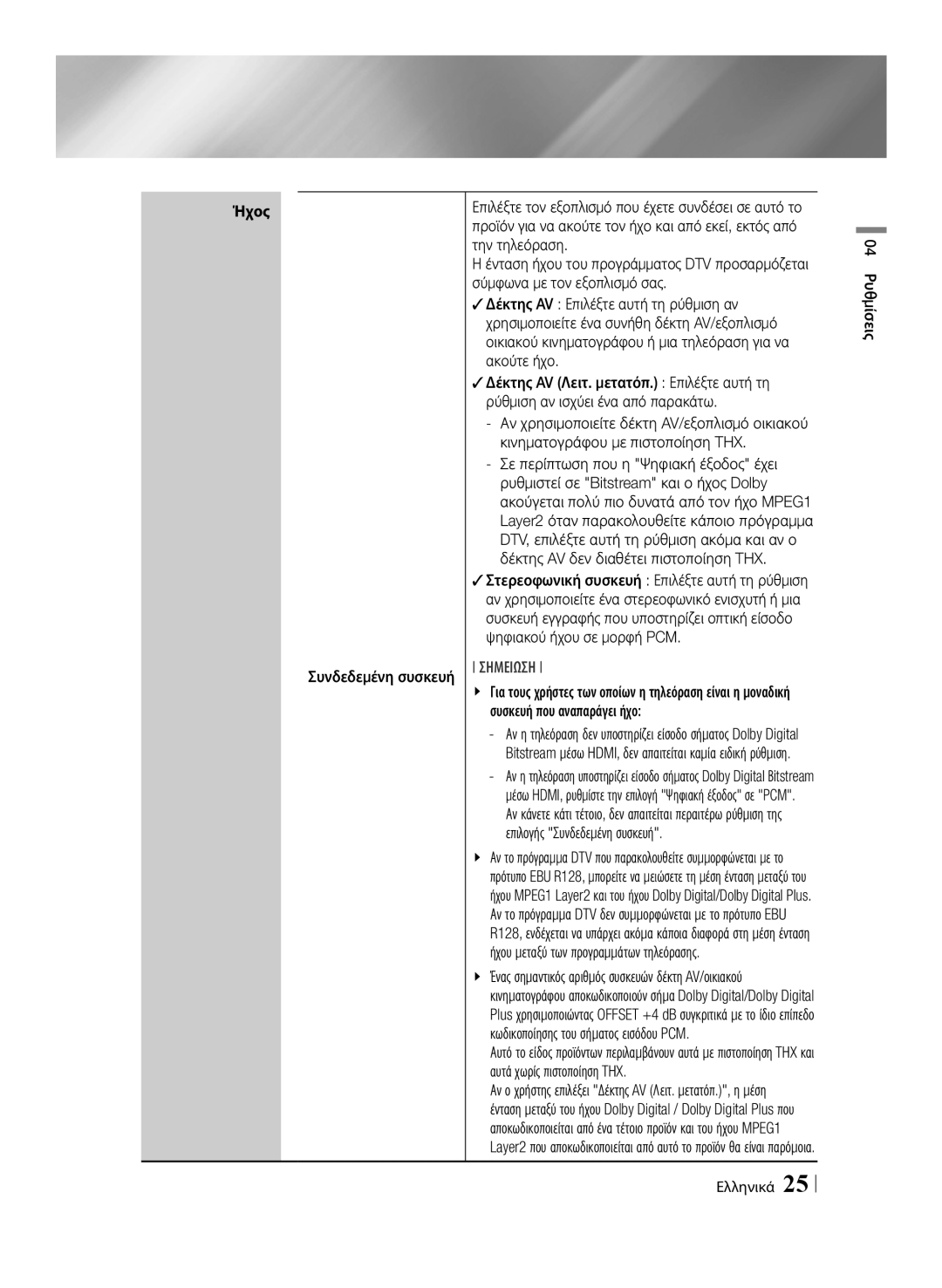 Samsung BD-E8300/EN, BD-E8500/EN manual Ήχος 