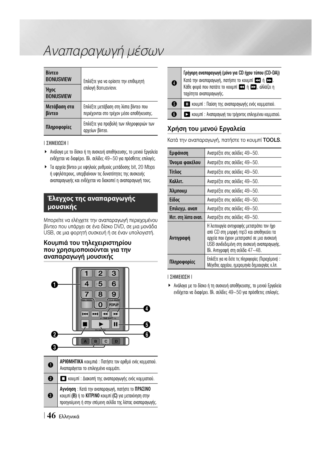 Samsung BD-E8500/EN, BD-E8300/EN manual Έλεγχος της αναπαραγωγής μουσικής, Bonusview 