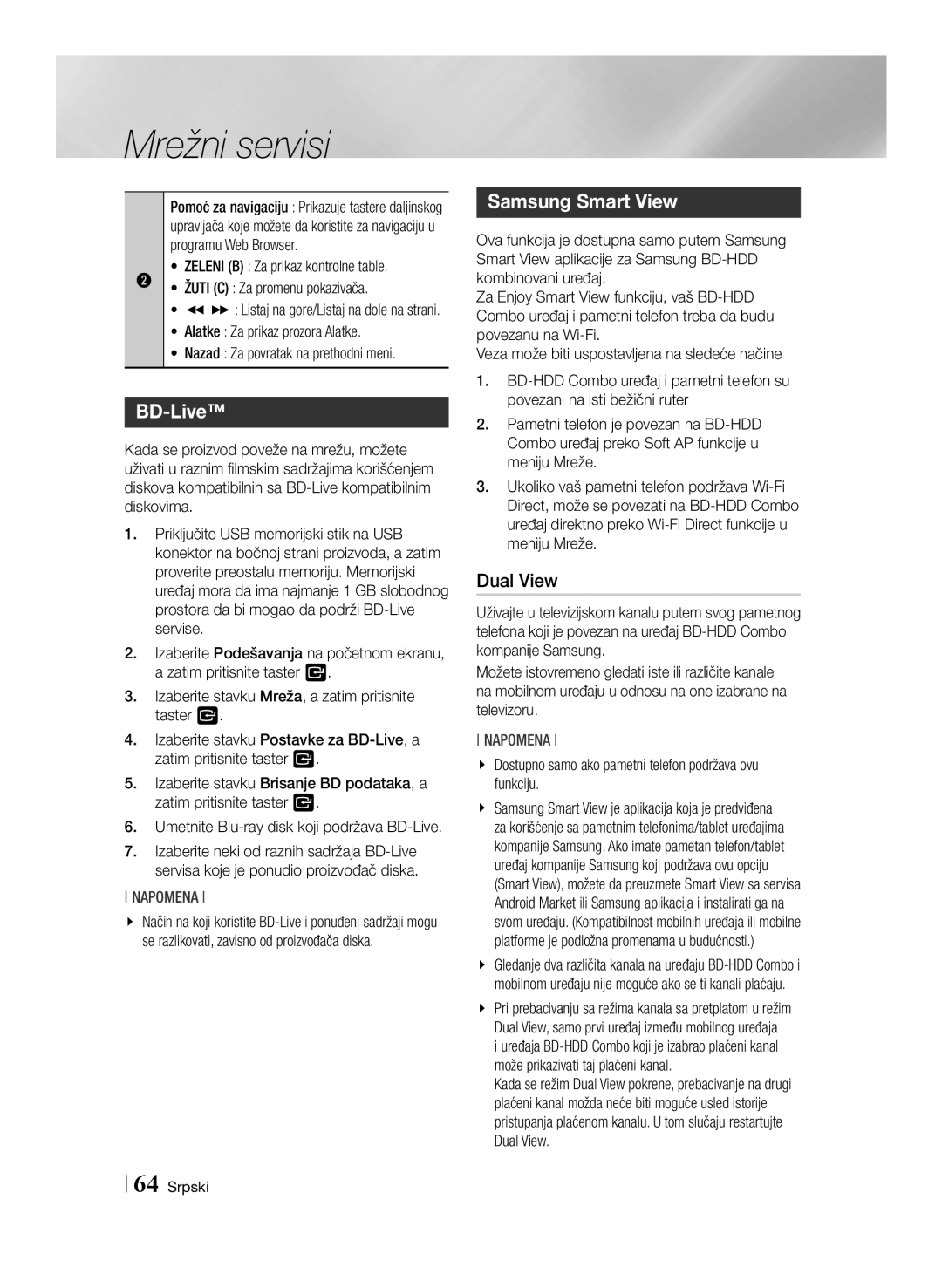 Samsung BD-E8500/EN, BD-E8300/EN manual BD-Live, Samsung Smart View, Dual View 