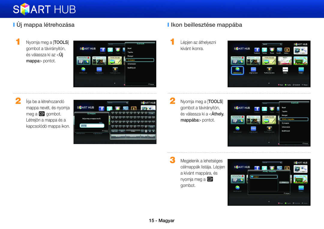 Samsung BD-E8900/EN, BD-E6100/EN, BD-E8500/EN, BD-E8300/EN, BD-E6100/XE manual Új mappa létrehozása, Ikon beillesztése mappába 