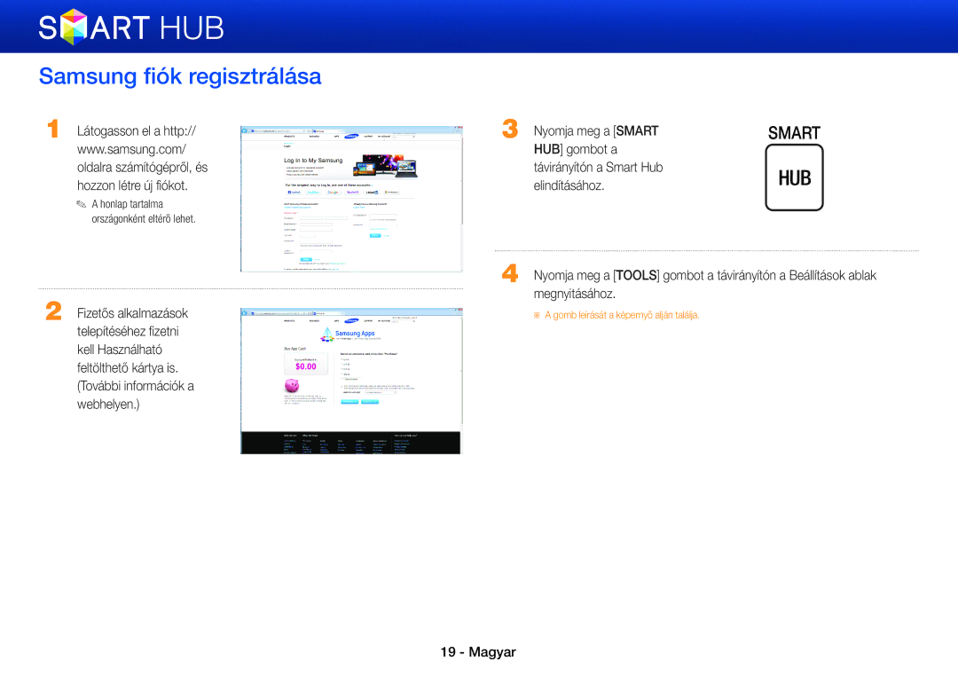 Samsung BD-E6100/XE, BD-E8900/EN, BD-E6100/EN, BD-E8500/EN, BD-E8300/EN manual Samsung fiók regisztrálása, Nyomja meg a Smart 