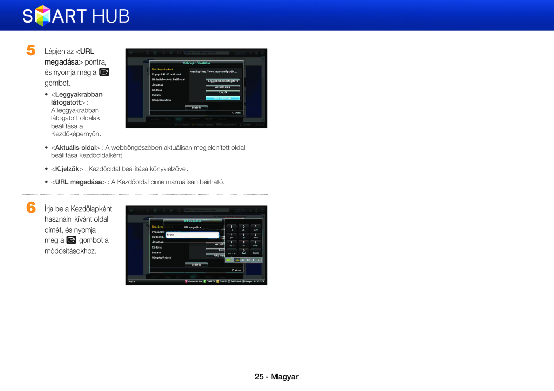 Samsung BD-E8900/EN, BD-E6100/EN, BD-E8500/EN, BD-E8300/EN manual Lépjen az URL megadása pontra, és nyomja meg a e gombot 