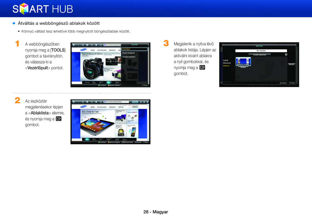 Samsung BD-E8300/EN, BD-E8900/EN, BD-E6100/EN, BD-E8500/EN, BD-E6100/XE manual Átváltás a webböngésző ablakok között 