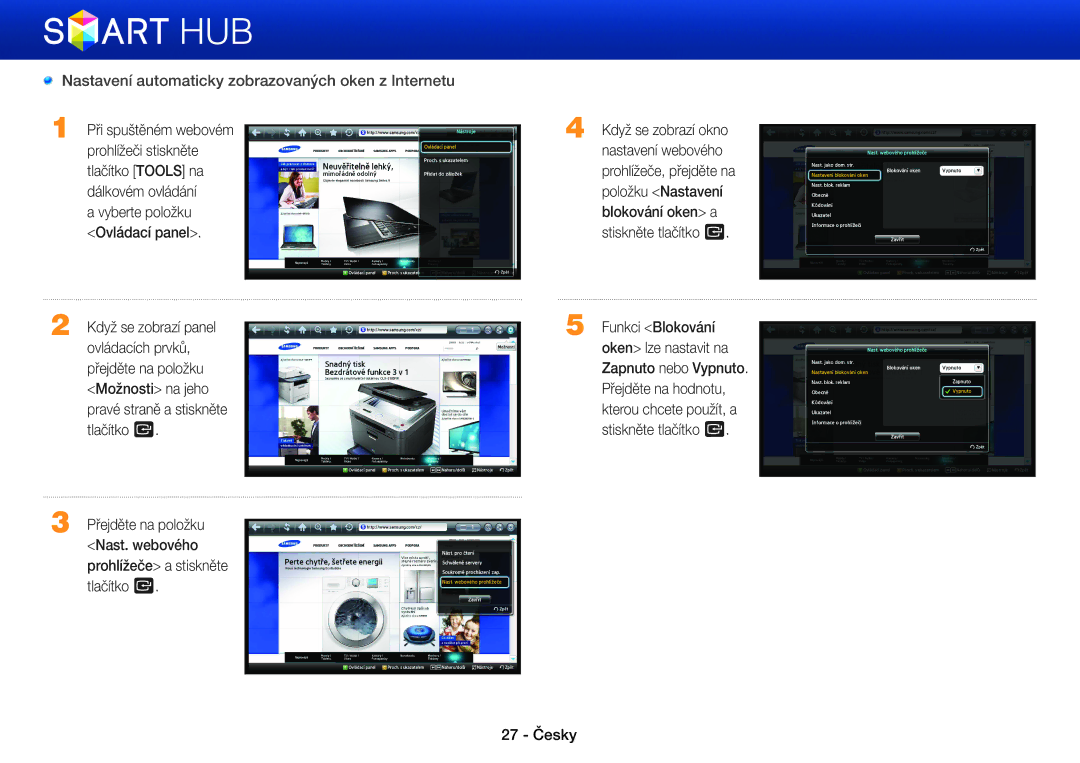 Samsung BD-E8300/EN, BD-E8900/EN, BD-E6100/EN, BD-E8500/EN manual Nastavení automaticky zobrazovaných oken z Internetu 