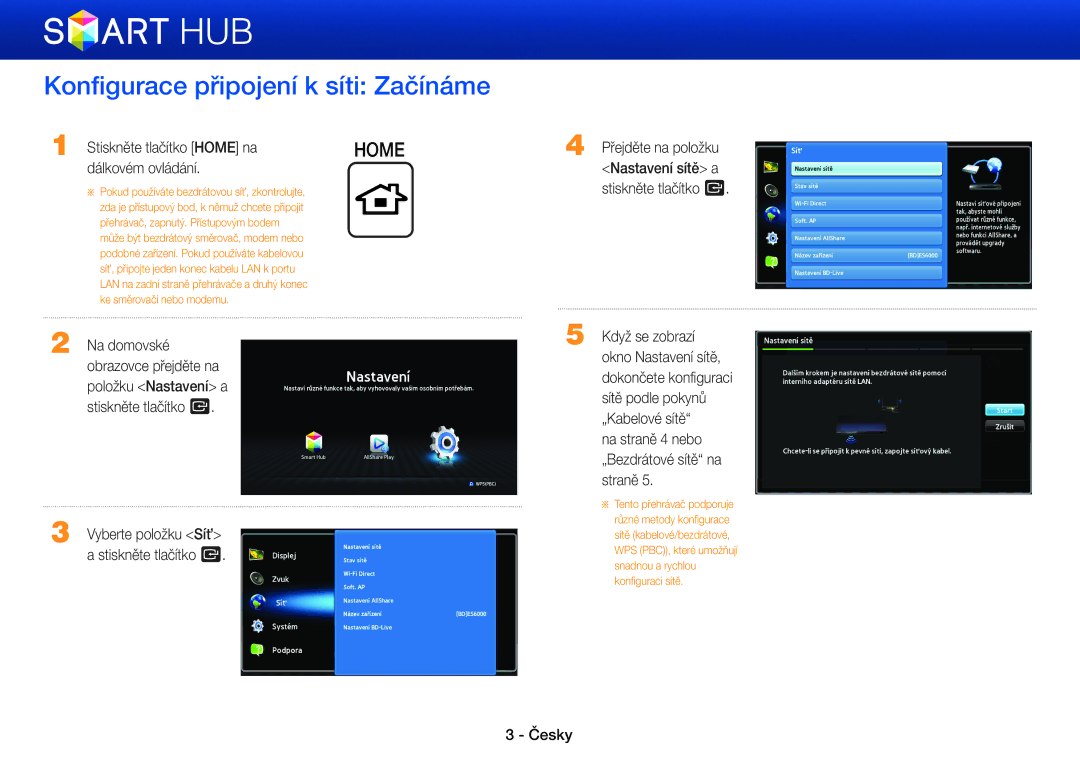 Samsung BD-E8300/EN, BD-E8900/EN manual Konfigurace připojení k síti Začínáme, Stiskněte tlačítko Home na, Dálkovém ovládání 