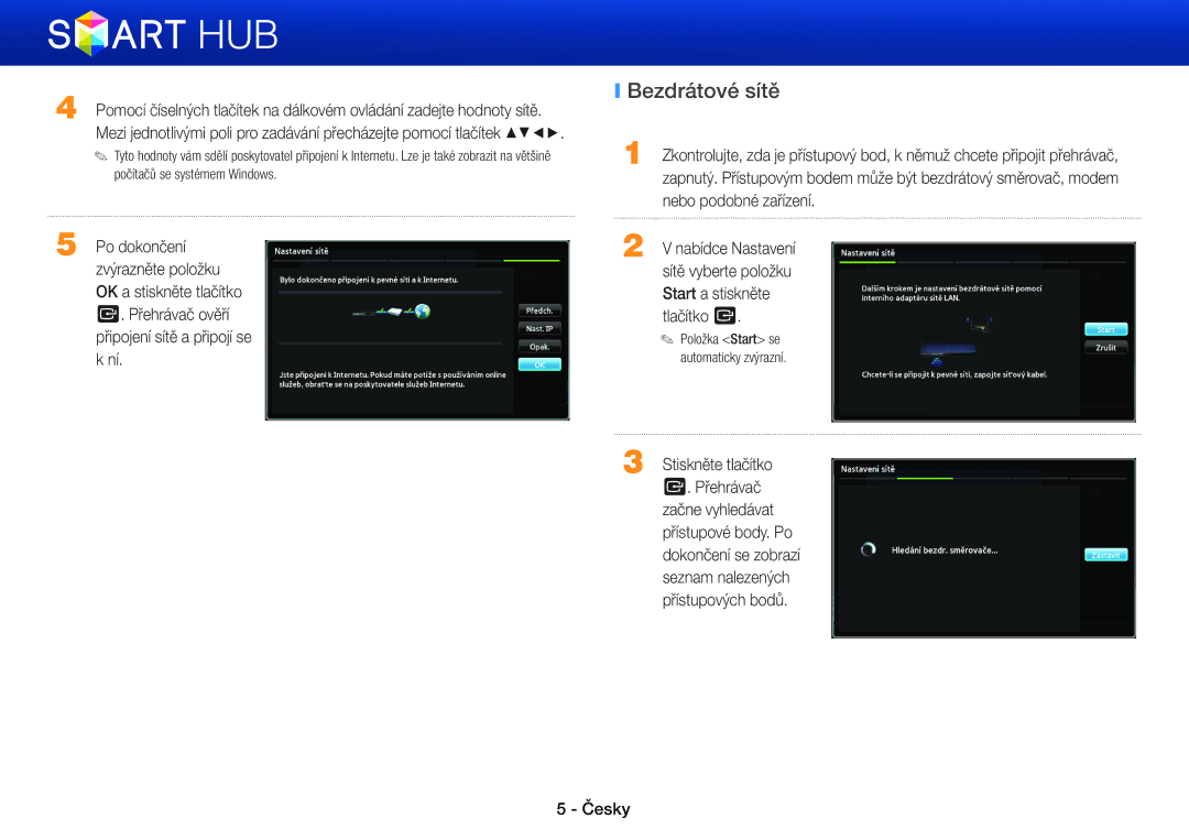 Samsung BD-E6100/EN, BD-E8900/EN, BD-E8500/EN, BD-E8300/EN manual Bezdrátové sítě 