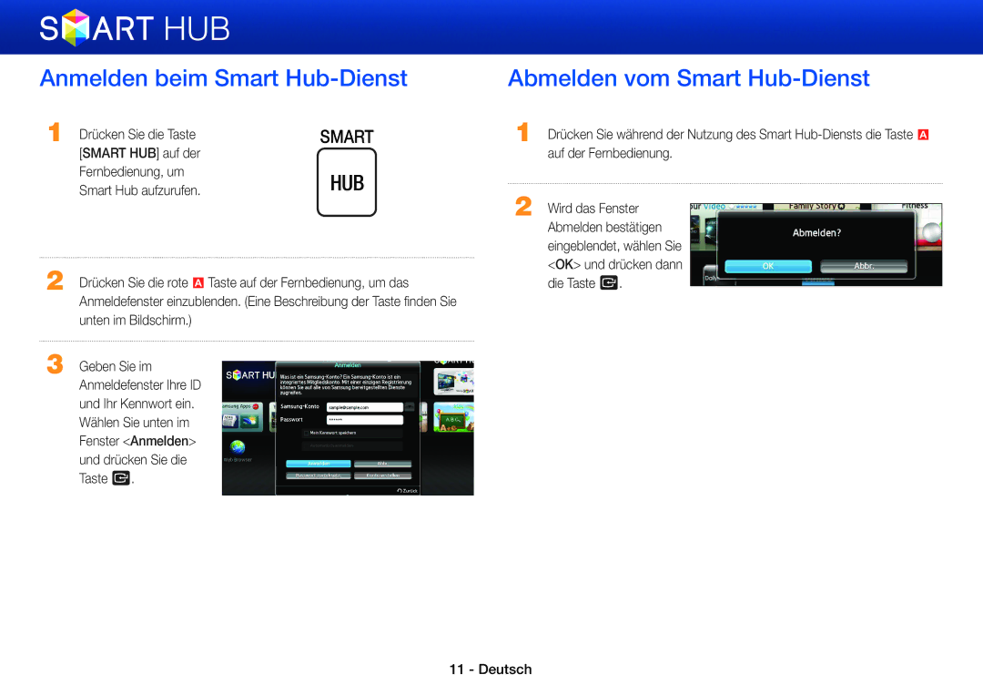 Samsung BD-E8900/EN, BD-E6100/XN, BD-E8309S/ZG, BD-E8509S/ZG Anmelden beim Smart Hub-Dienst, Abmelden vom Smart Hub-Dienst 