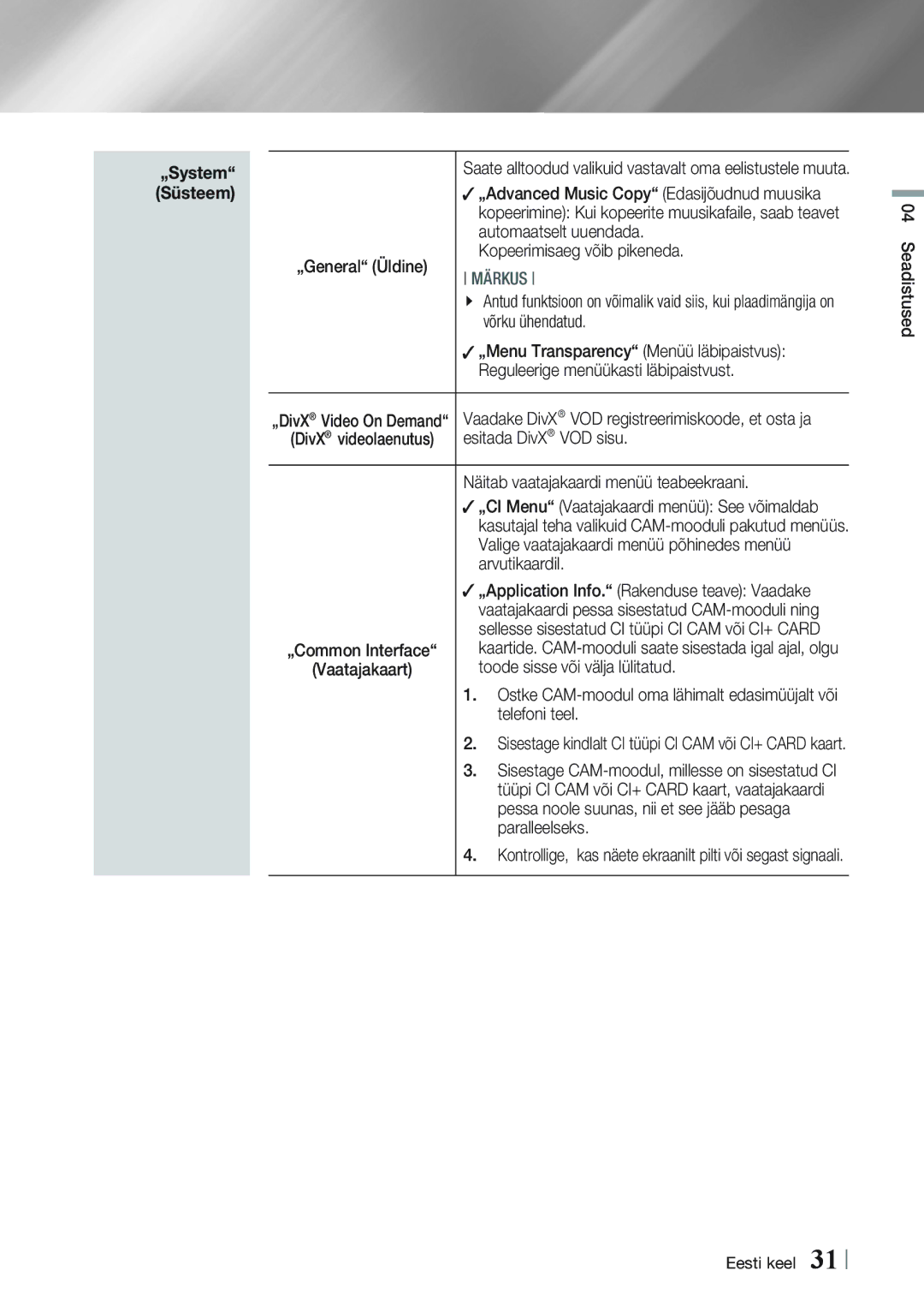 Samsung BD-E8300/EN manual „General Üldine Kopeerimisaeg võib pikeneda, VOD sisu, Näitab vaatajakaardi menüü teabeekraani 