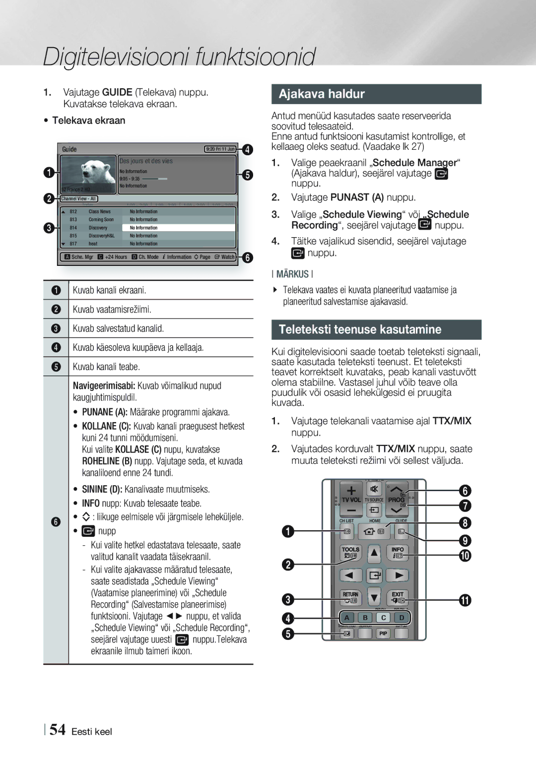 Samsung BD-E8900/EN, BD-E8300/EN manual Ajakava haldur, Teleteksti teenuse kasutamine,  Telekava ekraan 