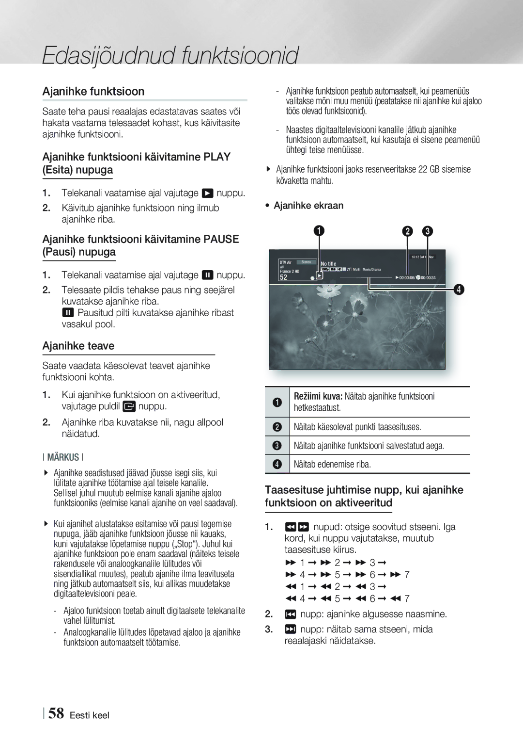 Samsung BD-E8900/EN, BD-E8300/EN manual Ajanihke funktsiooni käivitamine Play Esita nupuga, Ajanihke teave 