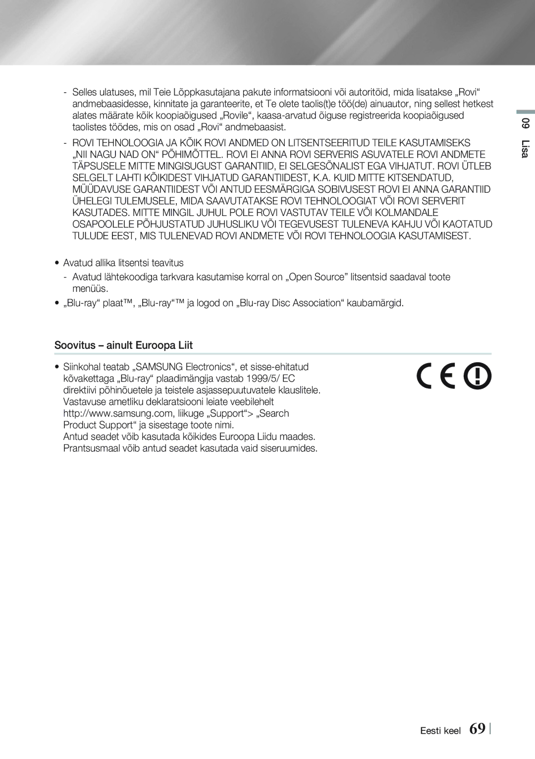 Samsung BD-E8300/EN, BD-E8900/EN manual Lisa Eesti keel 